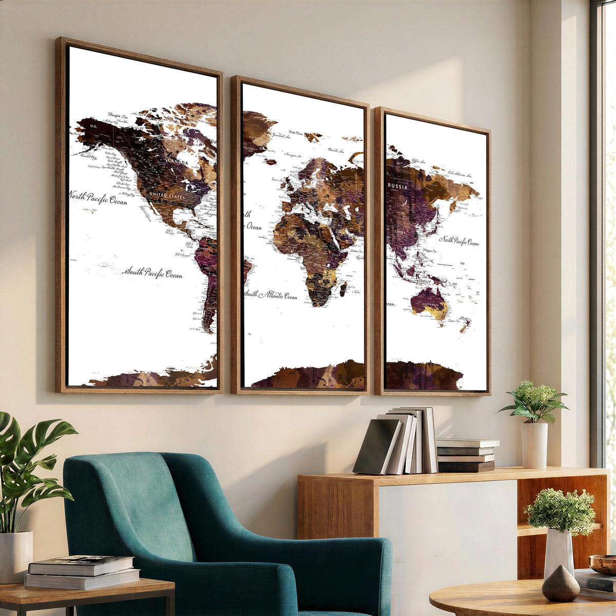 50611-PAN-FL-20X10 - World Map Canvas Print | Detailed Map of the World Wall Art