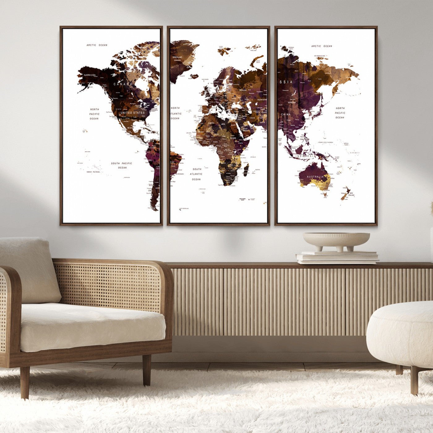 MGV-FC-48X32-3P - Push Pin World Map Canvas Print – Framed Wall Art for Couples to Track Their Travels – Anniversary