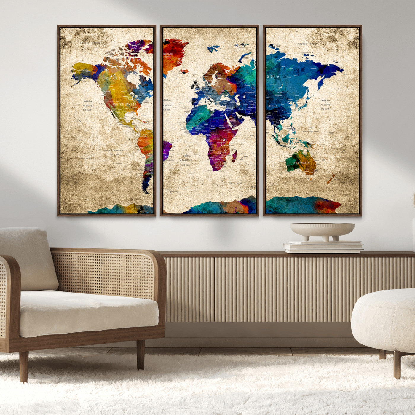 MGV-FC-48X32-3P - Push Pin World Map Canvas Print – Framed Wall Art for Couples to Track Their Travels – Anniversary