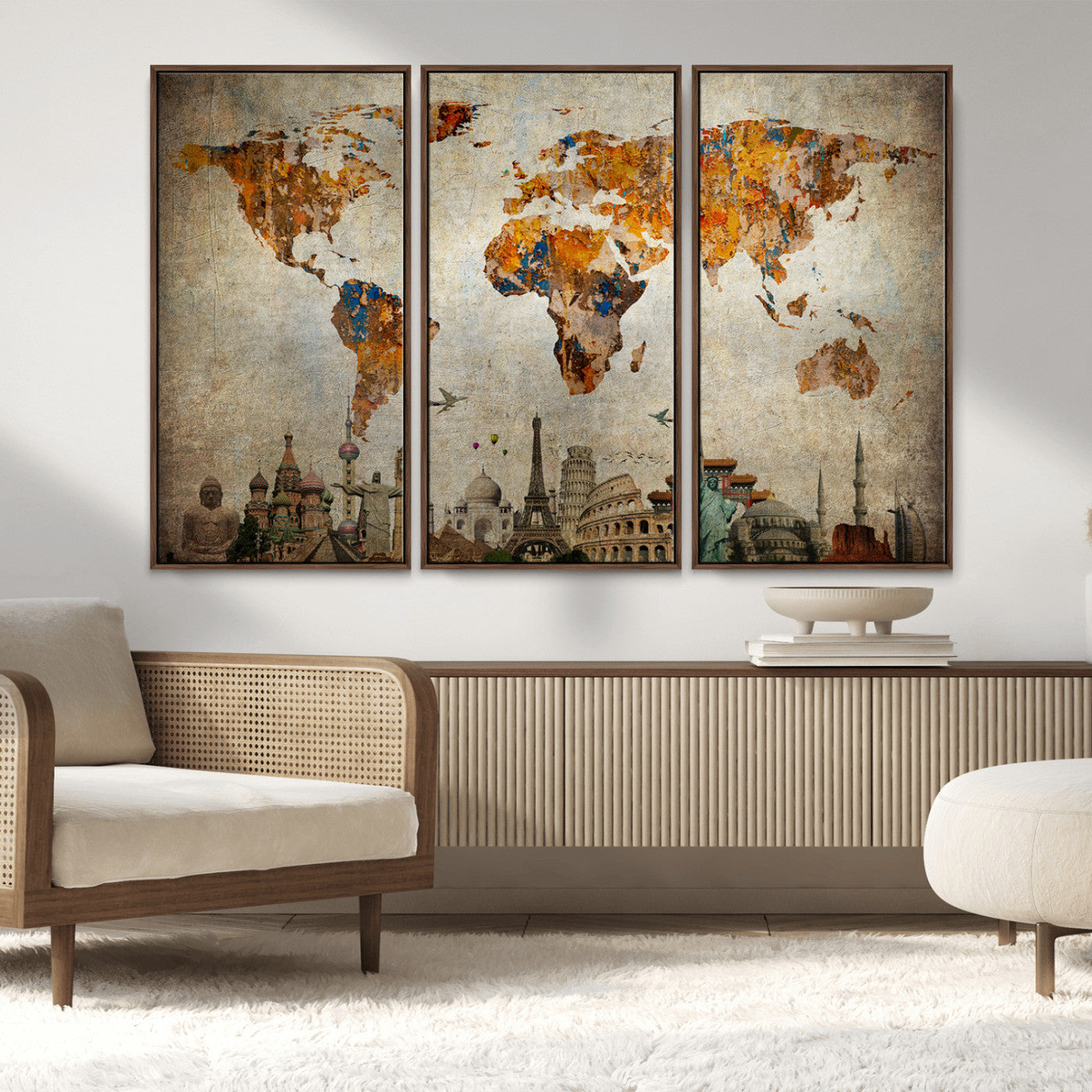 MGV-FC-48X32-3P - Push Pin World Map Canvas Print – Framed Wall Art for Couples to Track Their Travels – Anniversary
