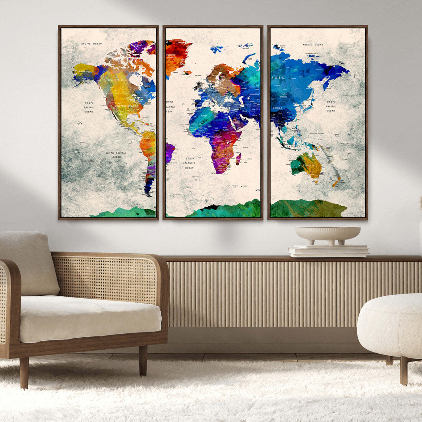 MGV-FC-48X32-3P - Push Pin World Map Canvas Print – Framed Wall Art for Couples to Track Their Travels – Anniversary