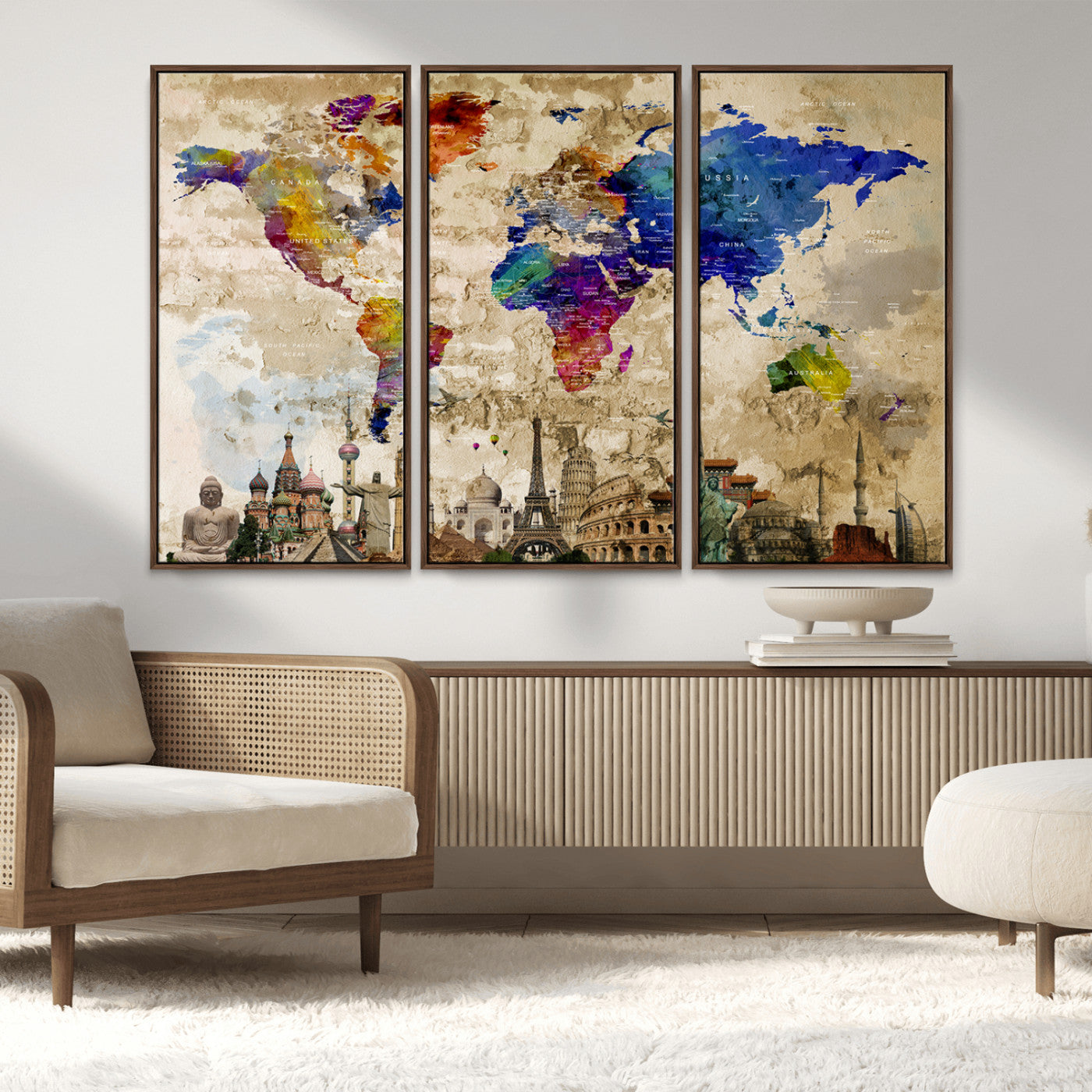 MGV-FC-48X32-3P - Push Pin World Map Canvas Print – Framed Wall Art for Couples to Track Their Travels – Anniversary