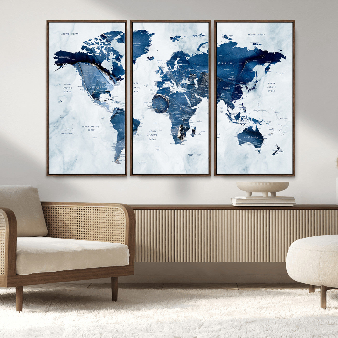 MGV-FC-48X32-3P - World Map Canvas Print – Framed Wall Art Home Adventure Decor