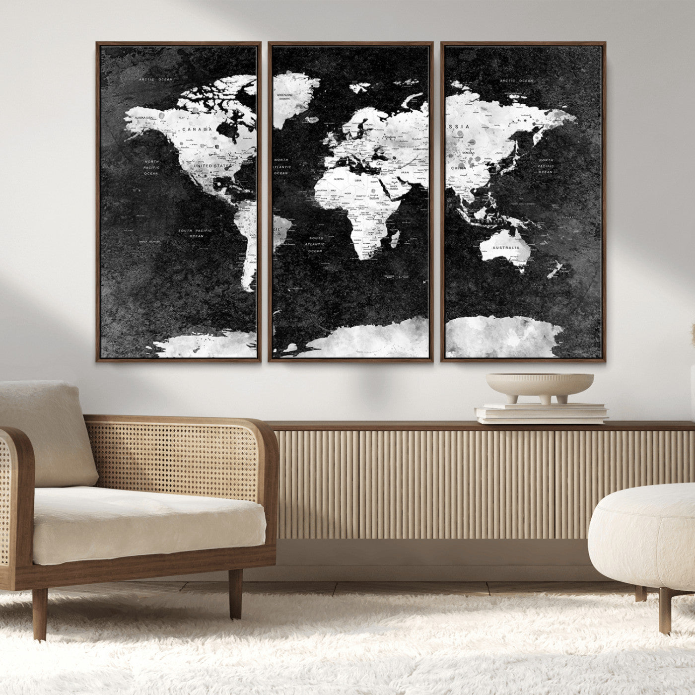 MGV-FC-48X32-3P - Push Pin World Map Canvas Print – Framed Wall Art for Couples to Track Their Travels – Anniversary