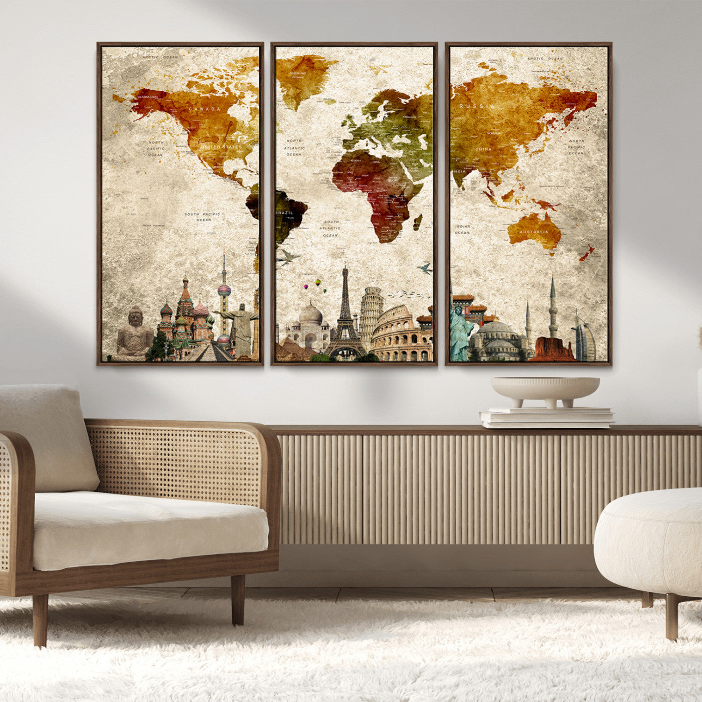MGV-FC-48X32-3P - Push Pin World Map Canvas Print – Framed Wall Art for Couples to Track Their Travels – Anniversary