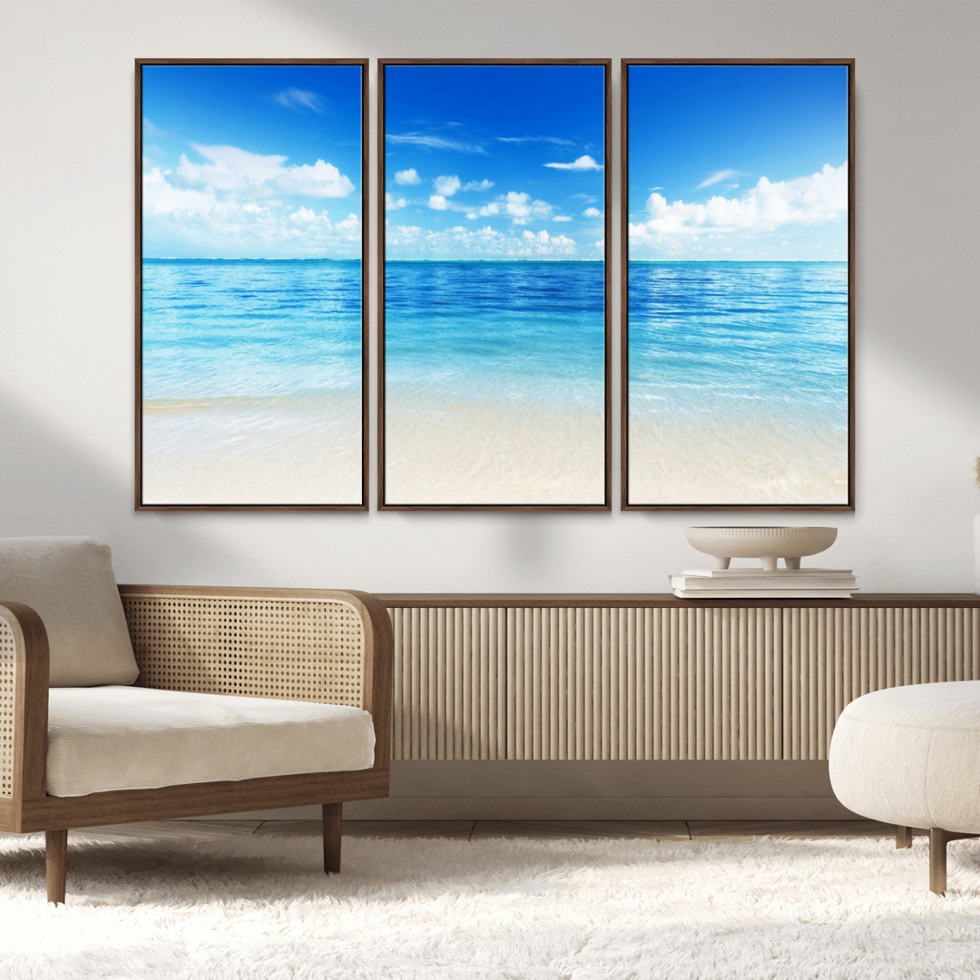 MGV-FC-48X32-3P - Beach Scene Canvas Wall Art Print – Tranquil Ocean Horizon and White Sand Beach Wall Decor for Home