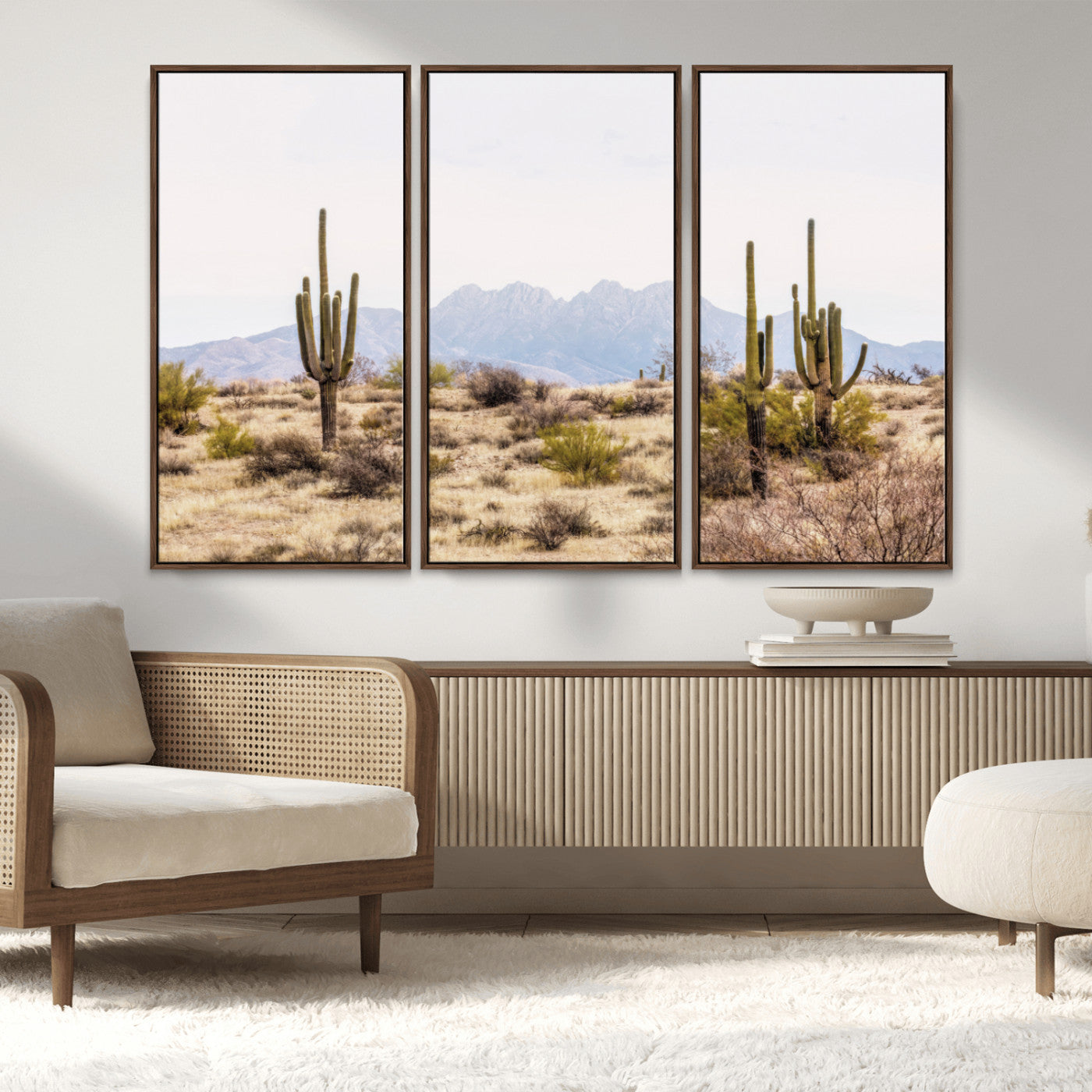 -Desert Cactus Canvas Wall Art – Serene Southwestern Arizona Landscape with Majestic Mountains -