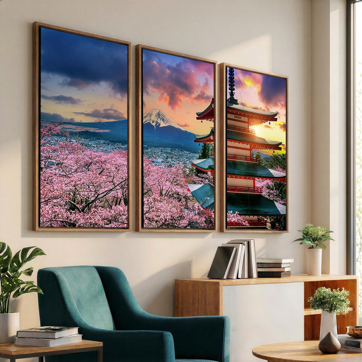 95987-MGV-CV-24X16 - Cherry Blossoms Canvas Print, Chureito Pagoda and Mount Fuji Wall Art