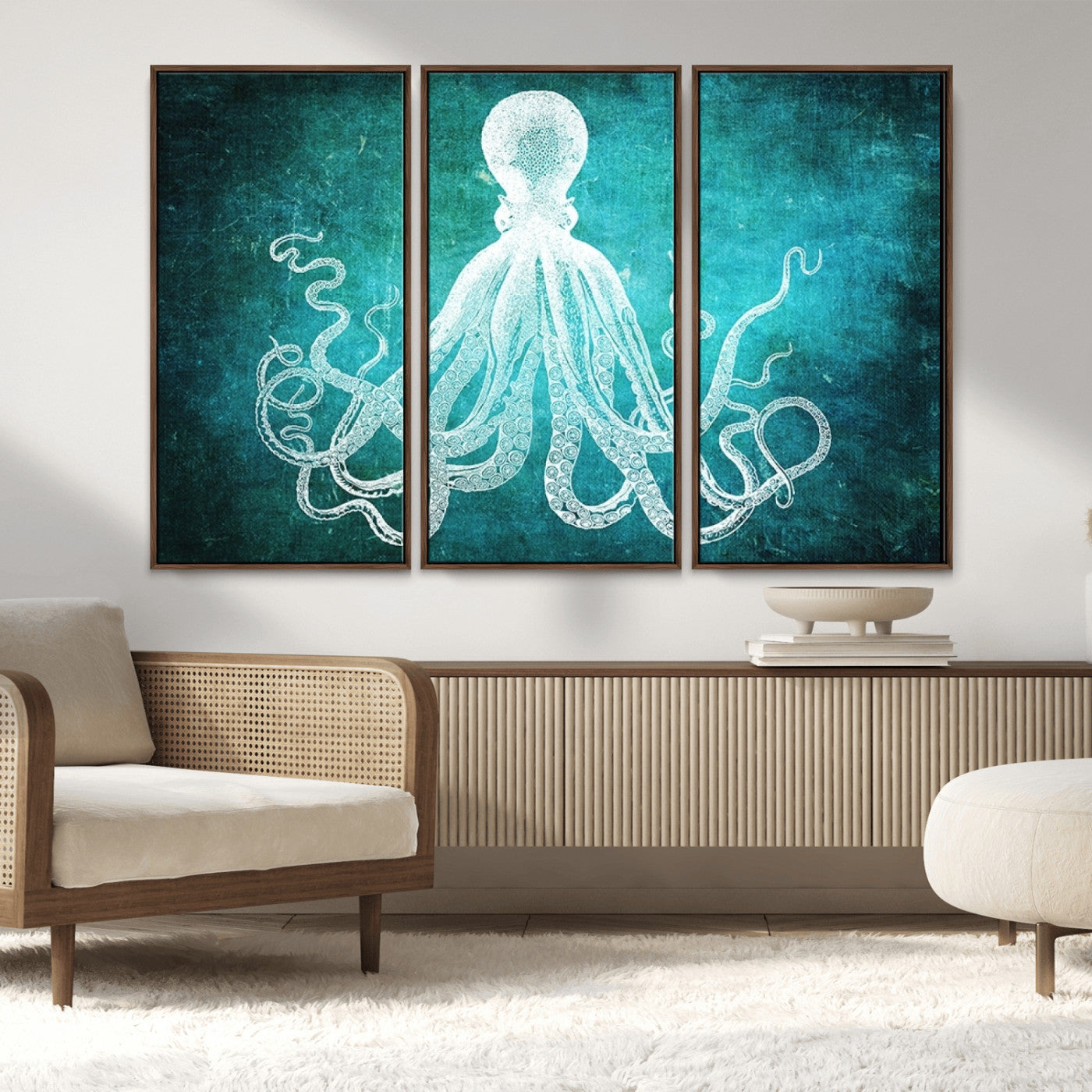 MGV-FC-48X32-3P - Green Octopus Abstract Wall Art Canvas Print