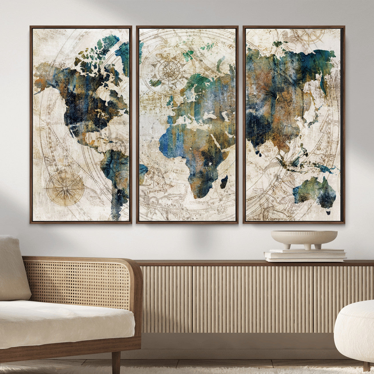 36972-MGV-CV-36X24 - Grunge Abstract World Map Art Print Canvas Print for Office Decor