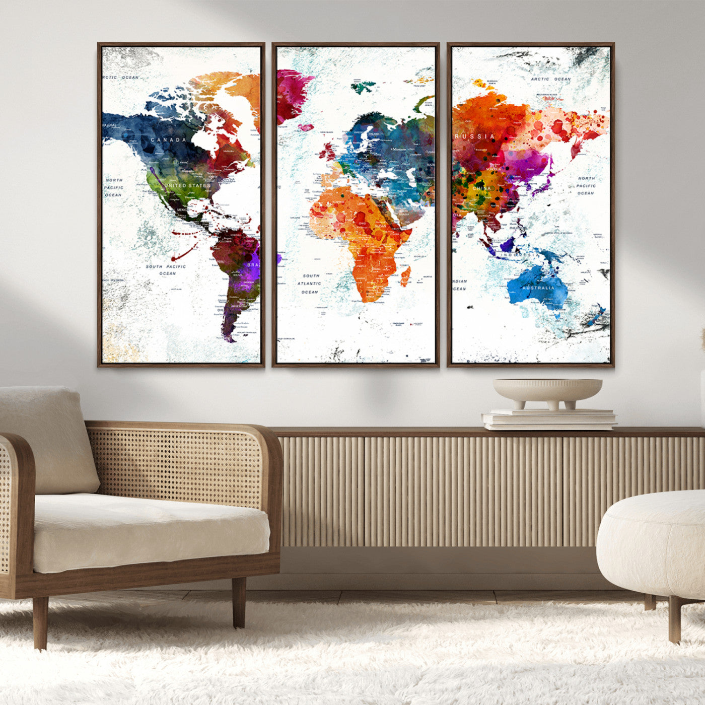 MGV-FC-48X32-3P - Push Pin World Map Canvas Print – Framed Wall Art for Couples to Track Their Travels – Anniversary