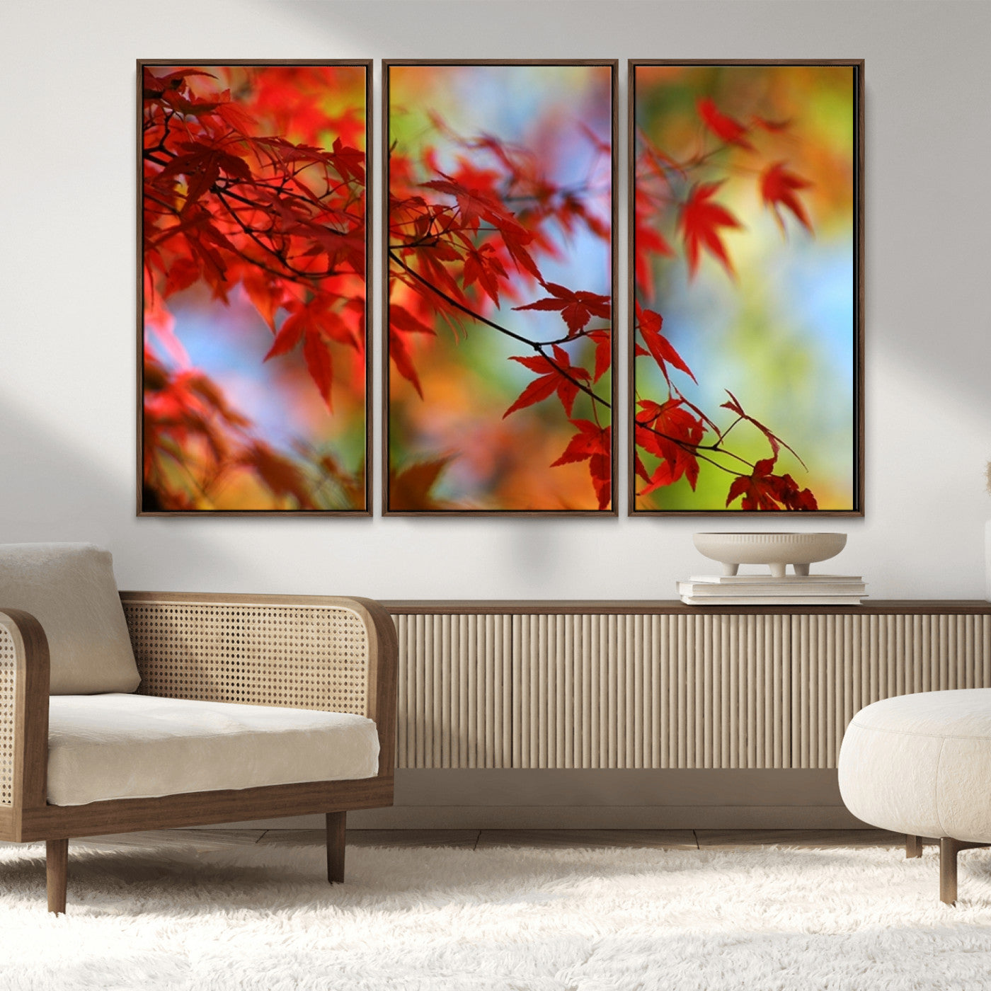 MGV-FC-48X32-3P - Red Leaves Autumn Forest Wall Art Canvas, Red Leaves Autumn Forest Canvas Print