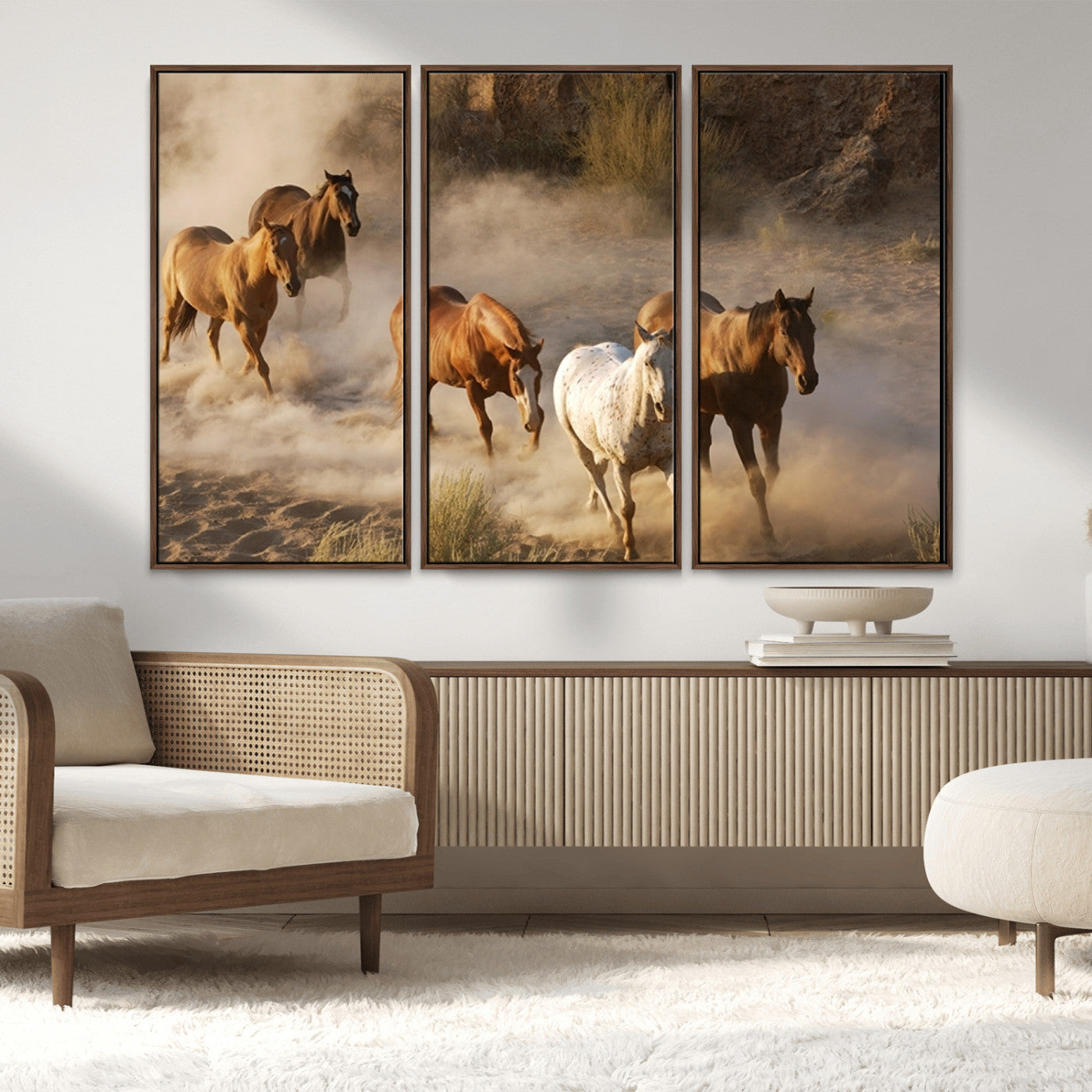 MGV-FC-48X32-3P - Large Wall Art 5 Horses Running on Sand Canvas Print