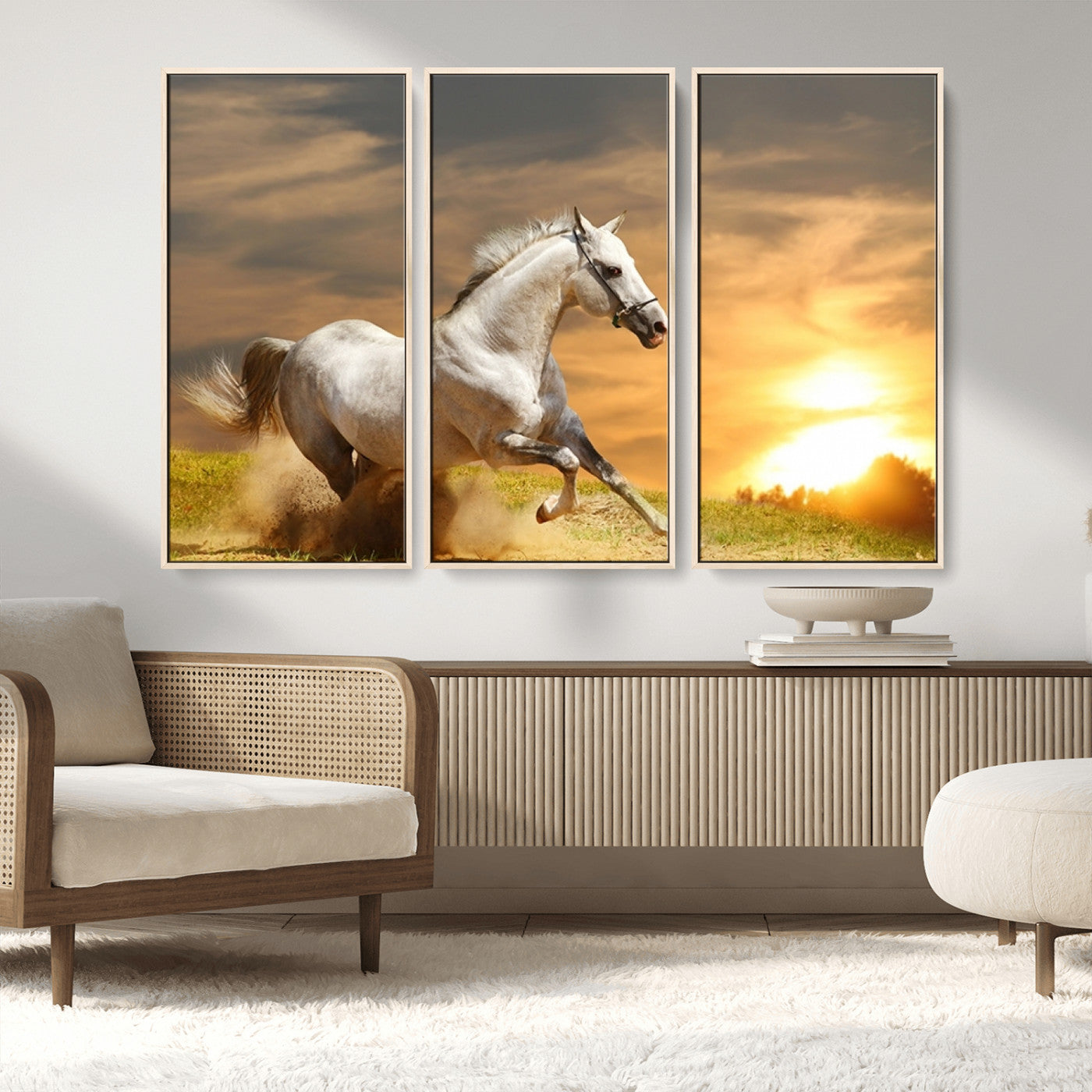 MGV-FC-48X32-3P - Large Wall Art Galloping White Horse at Sunset Canvas Print
