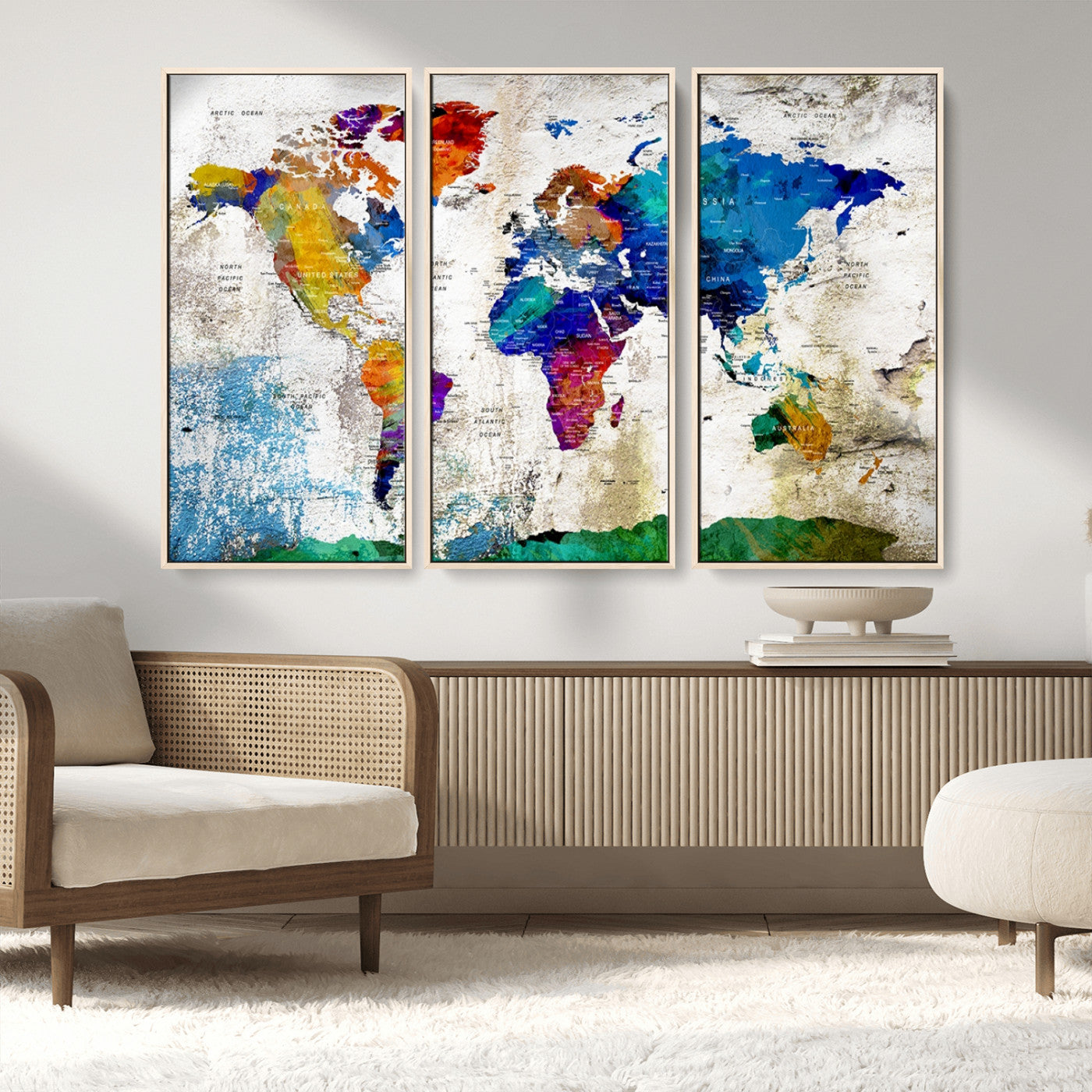 MGV-FC-48X32-3P - Push Pin World Map Canvas Print – Framed Wall Art for Couples to Track Their Travels – Anniversary