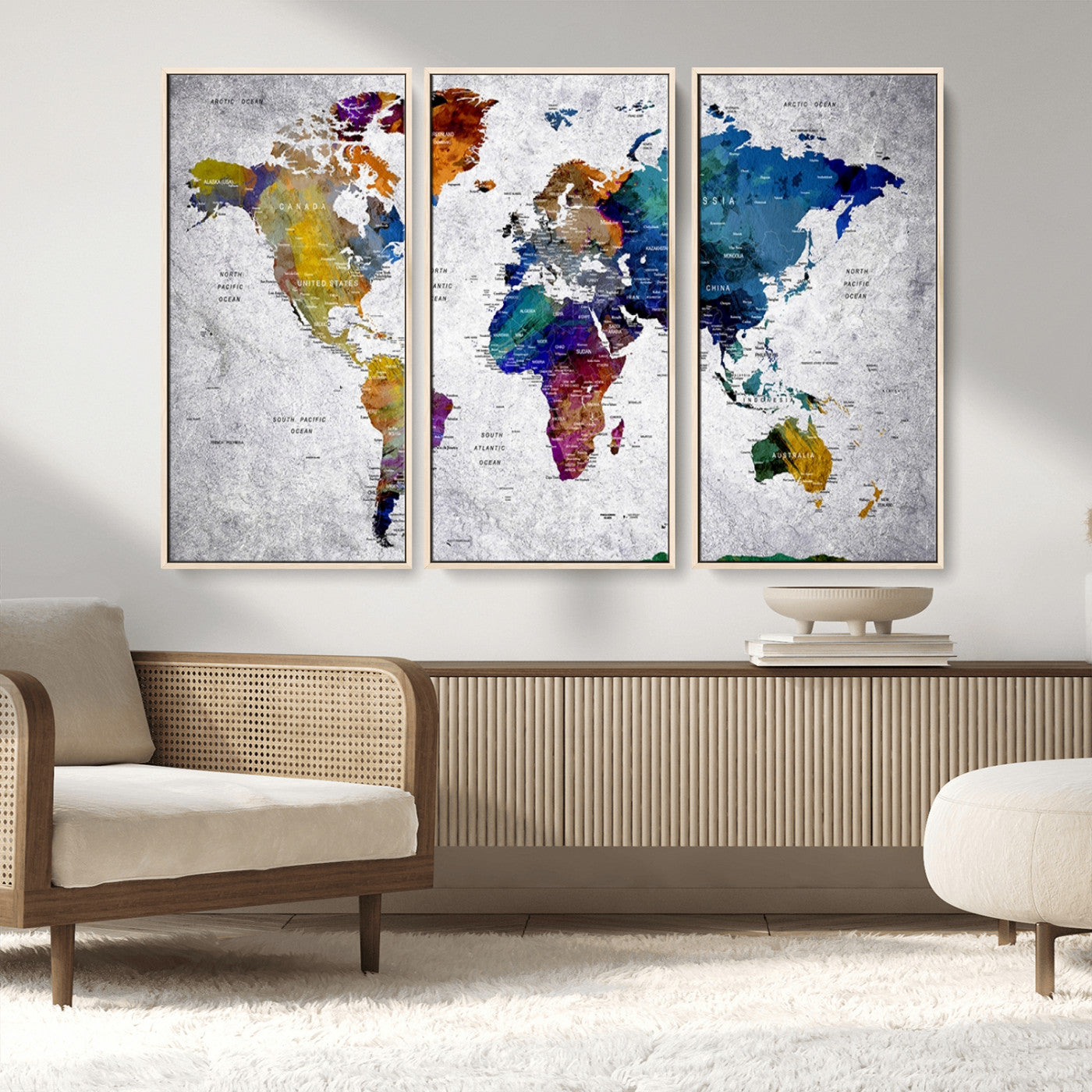 MGV-FC-48X32-3P - Push Pin World Map Canvas Print – Framed Wall Art for Couples to Track Their Travels – Anniversary