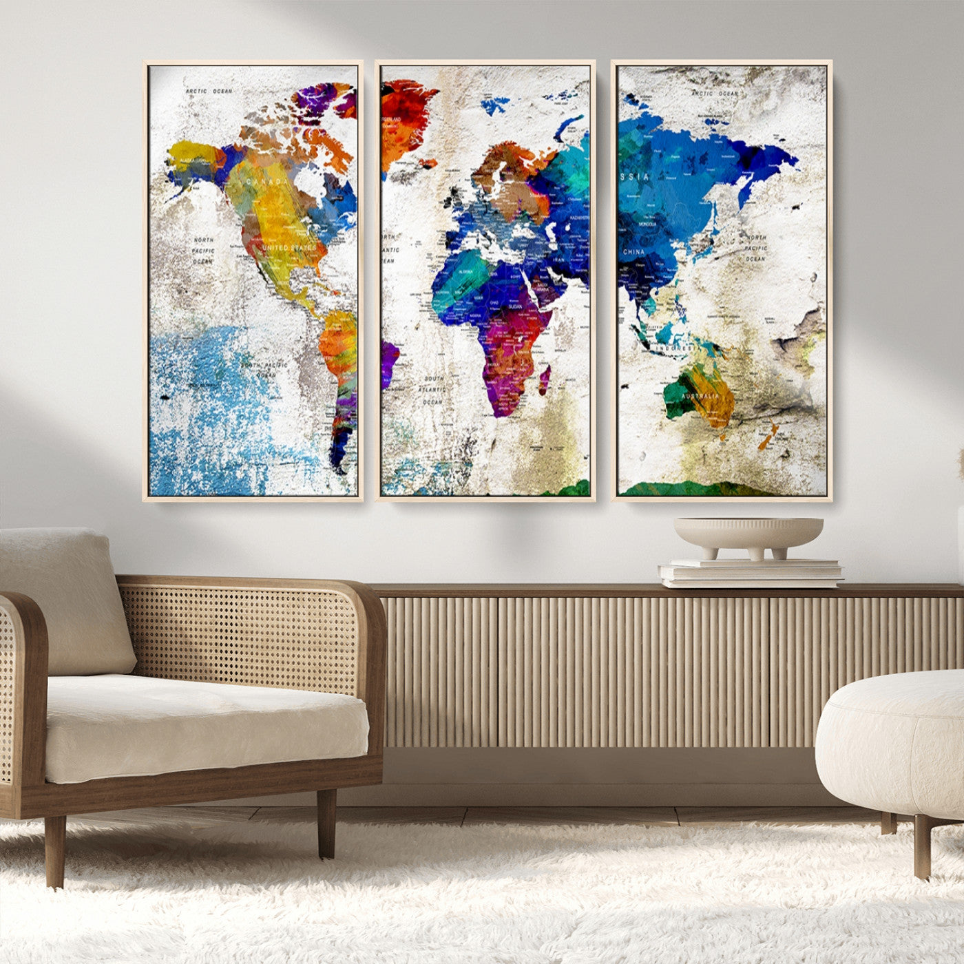 MGV-FC-48X32-3P - Push Pin World Map Canvas Print – Framed Wall Art for Couples to Track Their Travels – Anniversary