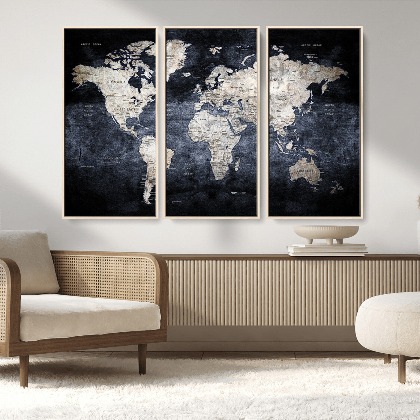 MGV-FC-48X32-3P - World Map Wall Art Canvas Print for Home and Office Decor