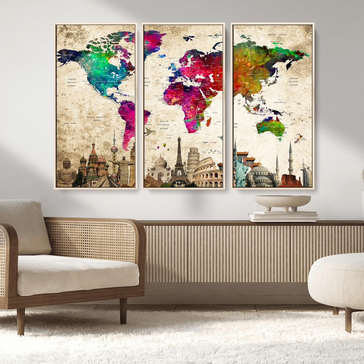 MGV-FC-48X32-3P - Push Pin World Map Canvas Print – Framed Wall Art for Couples to Track Their Travels – Anniversary