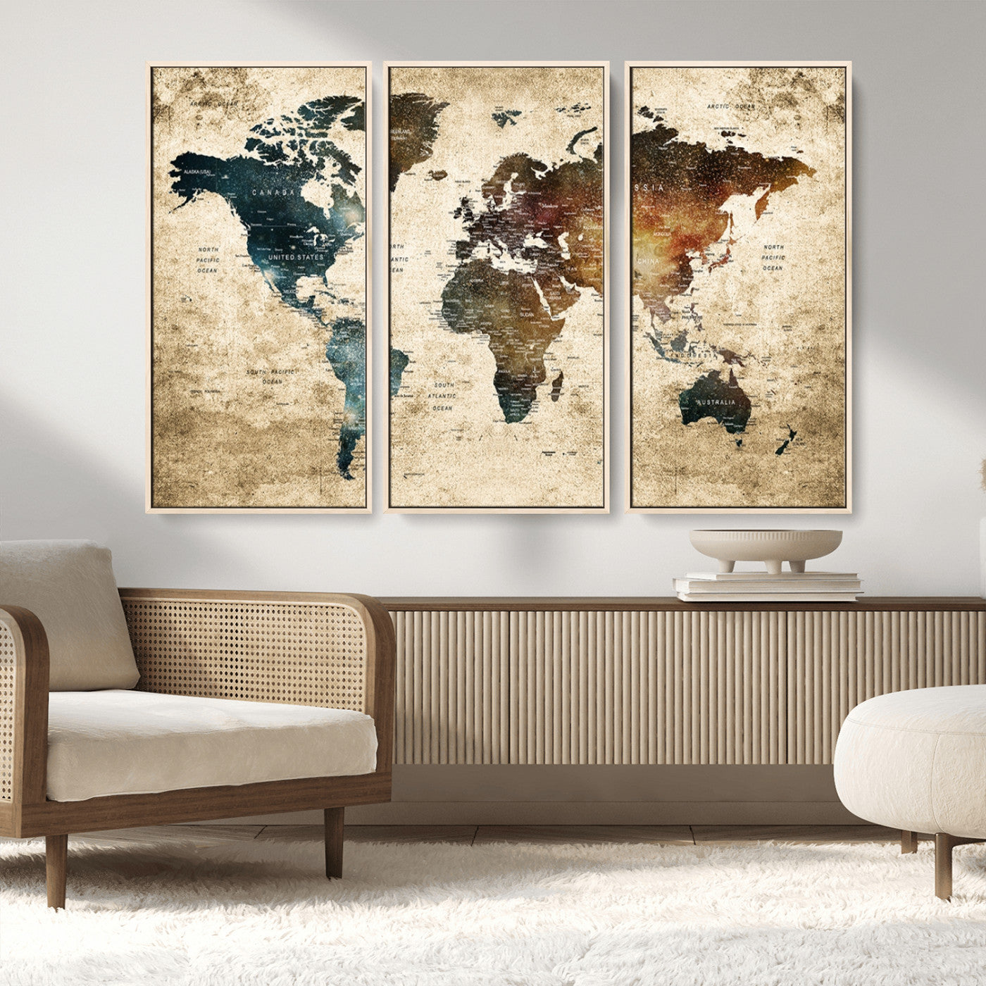 MGV-FC-48X32-3P - Push Pin World Map Canvas Print – Framed Wall Art for Couples to Track Their Travels – Anniversary