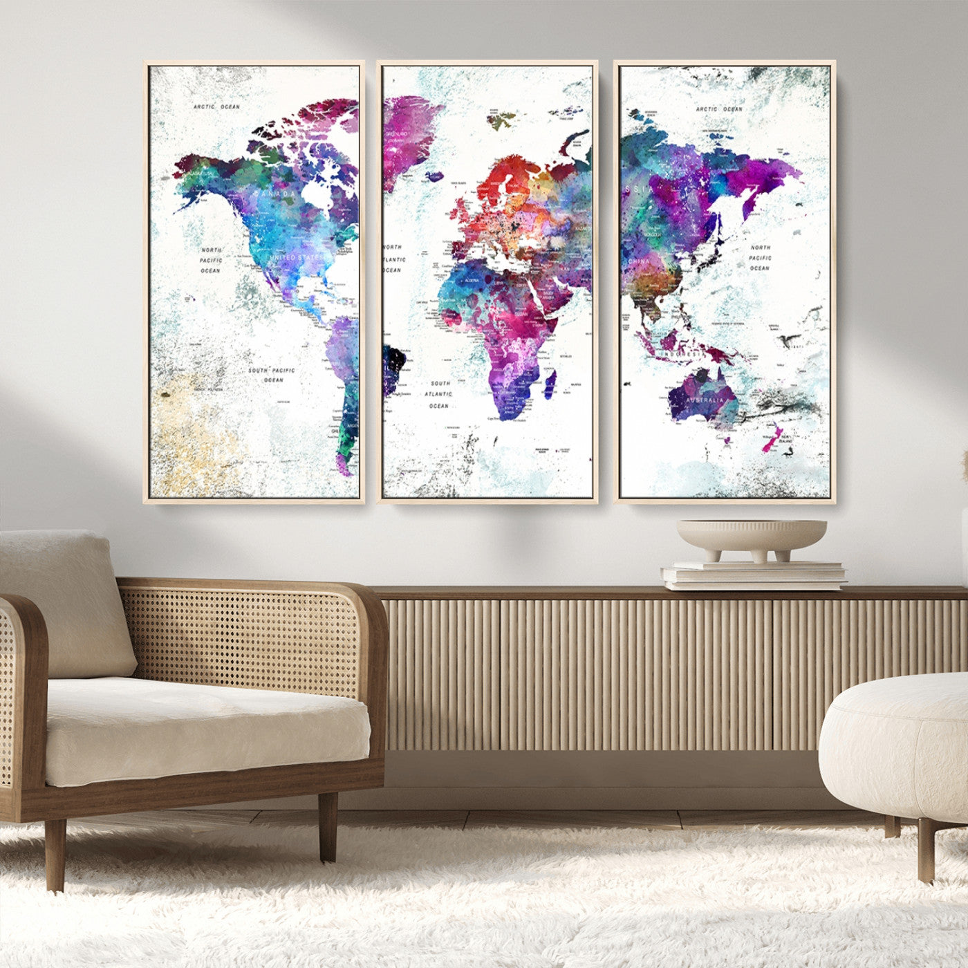 MGV-FC-48X32-3P - Push Pin World Map Canvas Print – Framed Wall Art for Couples to Track Their Travels – Anniversary