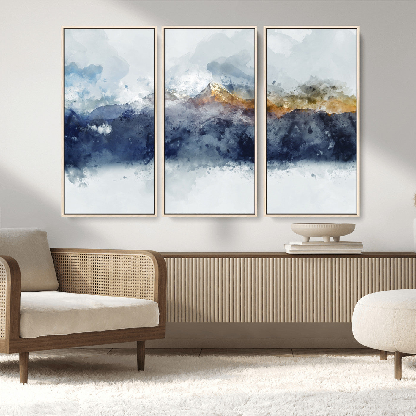 89149-MGV-FC-48X32-3P_Natural-Abstract Mountain Range Art Canvas Print | 3 Panel Watercolor Landscape for Living Room, Office, or Bedroom | Large Ready-to-Hang Artwork