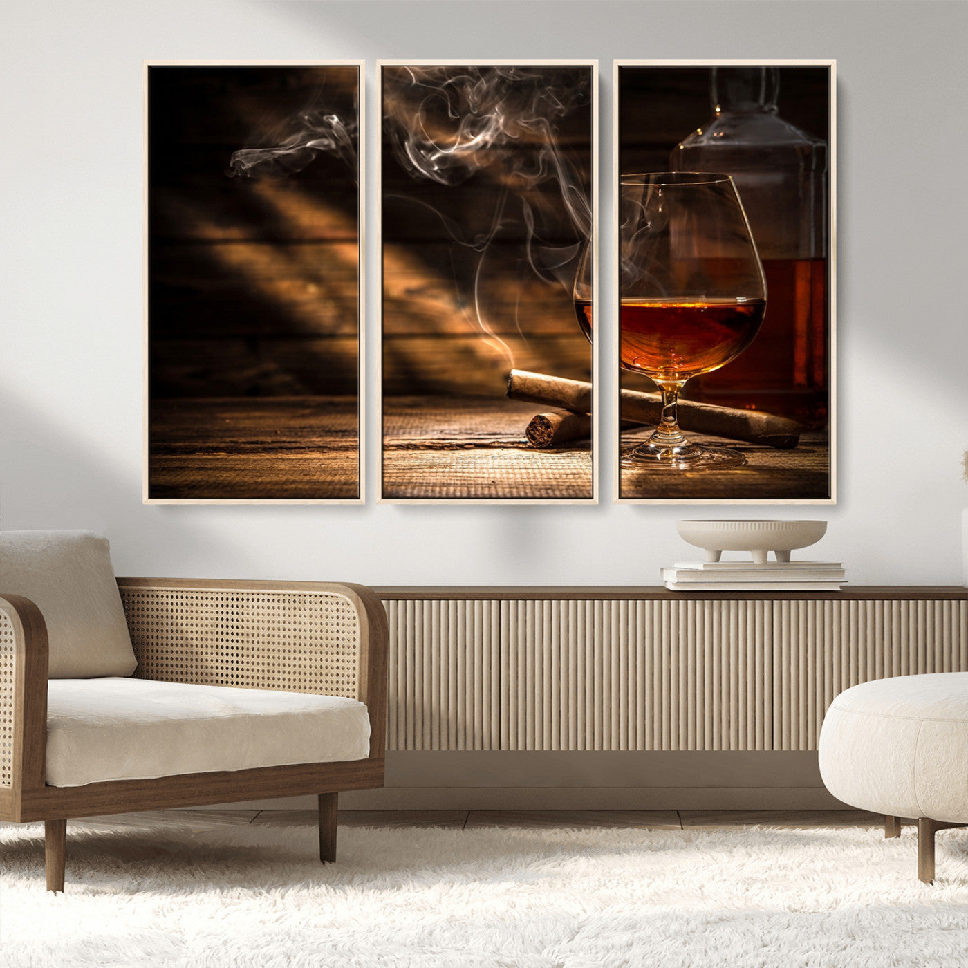 MGV-FC-48X32-3P - Whiskey and Cigar Wall Art Canvas Print