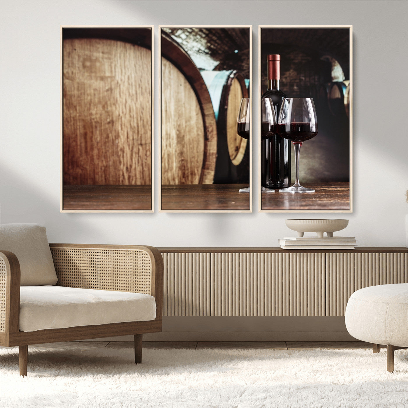 MGV-FC-48X32-3P - Wine and Barrel Wall Art Canvas Print