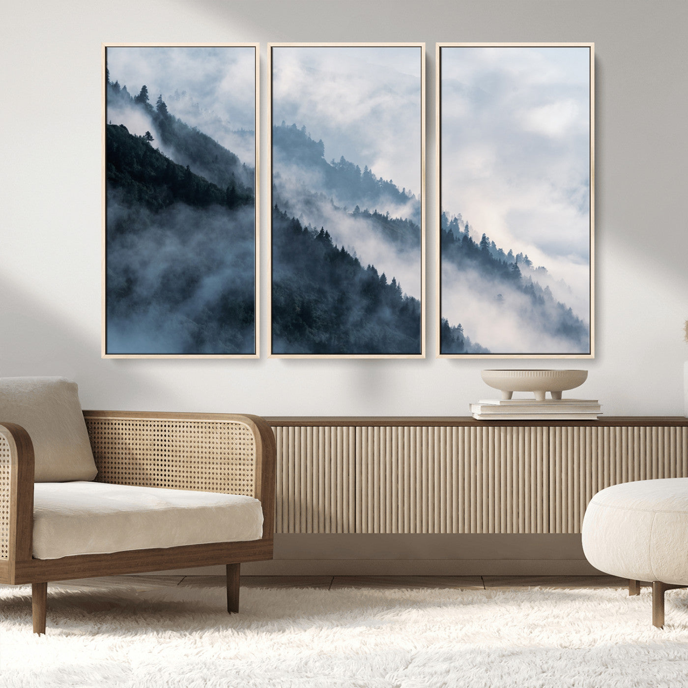 MGV-FC-48X32-3P - Foggy Forest Wall Art Canvas Print – Misty Mountain Landscape Decor – Ready to Hang Nature-Inspired