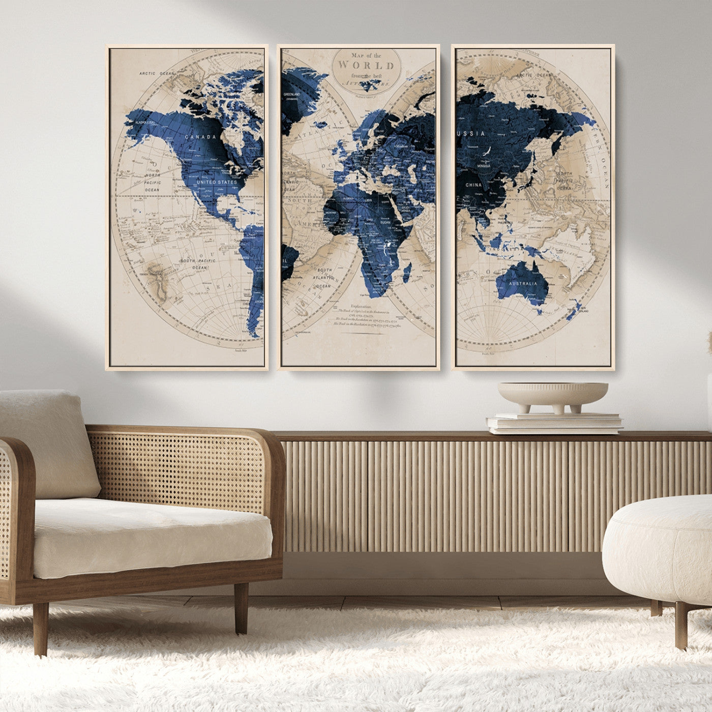 MGV-FC-48X32-3P - World Map Wall Art Canvas Print for Home and Office Decor