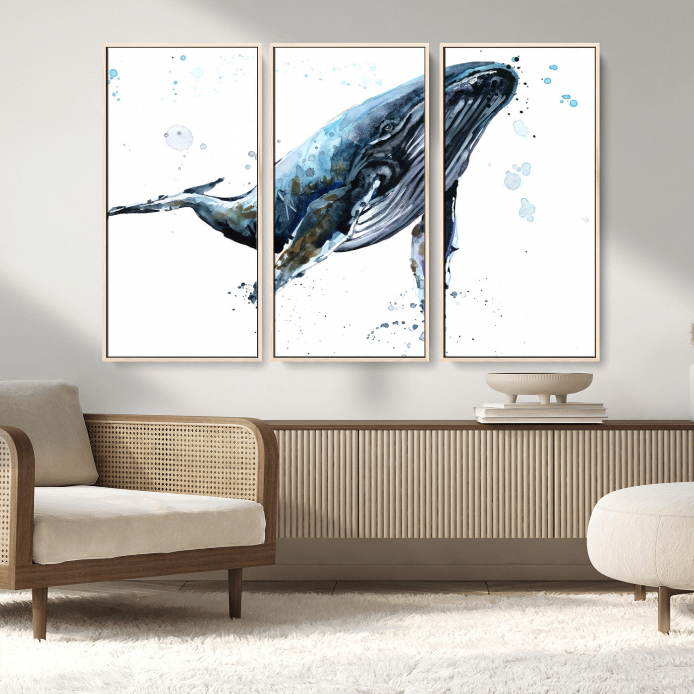 MGV-FC-48X32-3P - Watercolor Whale Wall Art Canvas Print