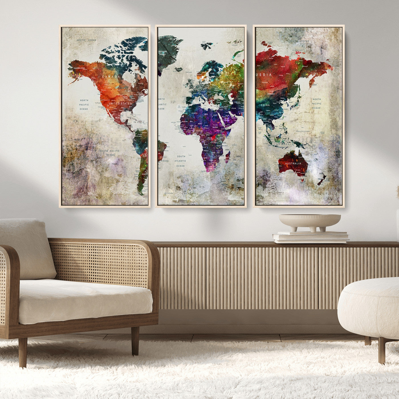 MGV-FC-48X32-3P - Push Pin World Map Canvas Print – Framed Wall Art for Couples to Track Their Travels – Anniversary