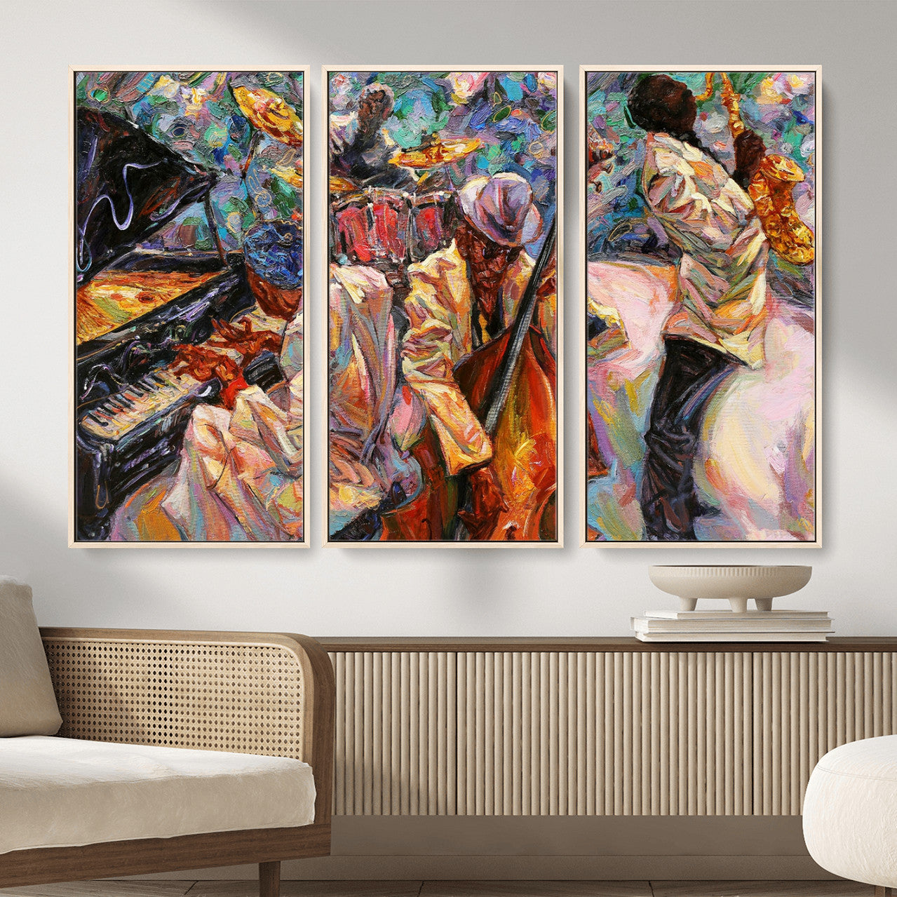 34929-MGV-CV-36X24 - African American Jazz Art Music Abstract Wall Art Painting Canvas Wall Art