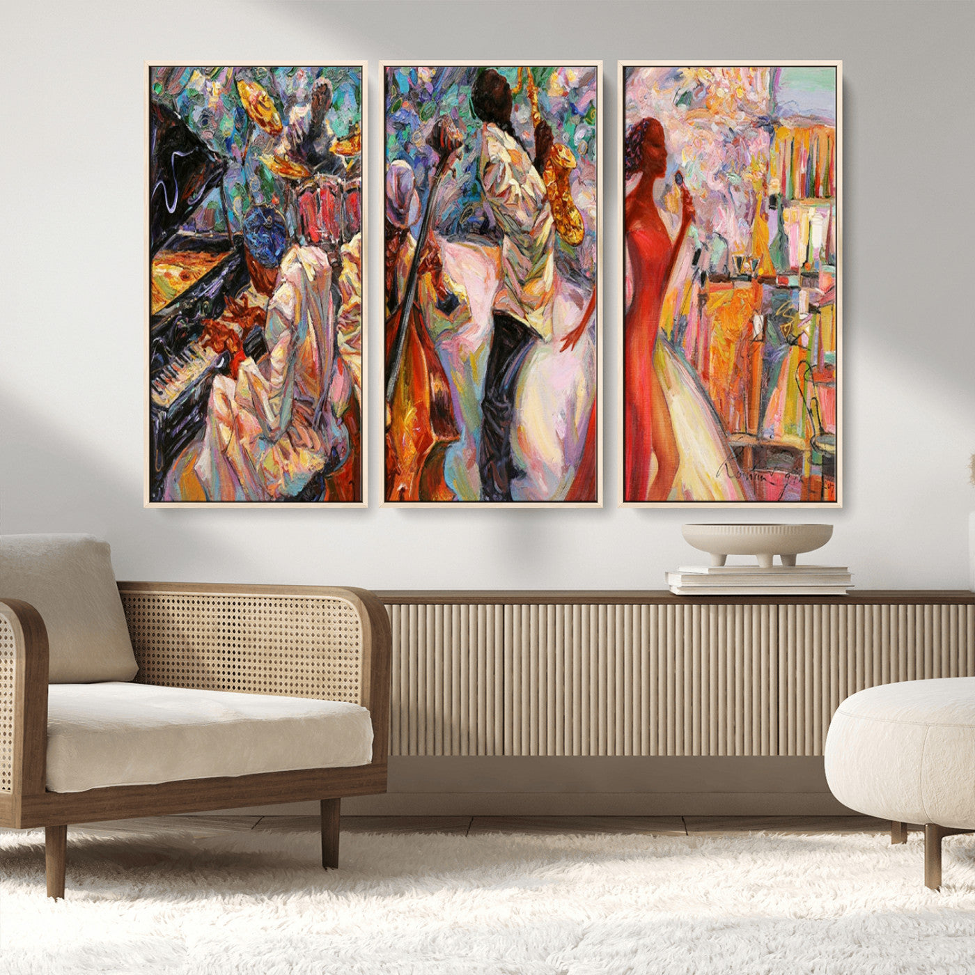 MGV-FC-48X32-3P - Abstract Afro American Jazz Canvas Wall Art | Music-Inspired Painting for Dining Room, Living Room,