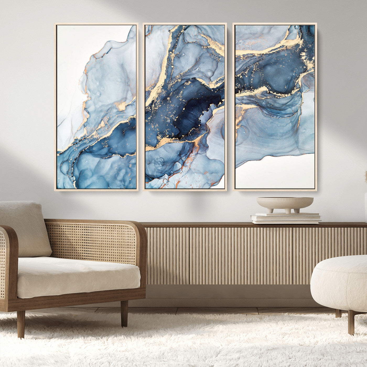 33782-MGV-FC-48X32-3P_Natural-Abstract Art Print - Blue Abstract Canvas Wall Art Print Abstract Art Fluid Effect Marble Wall Art