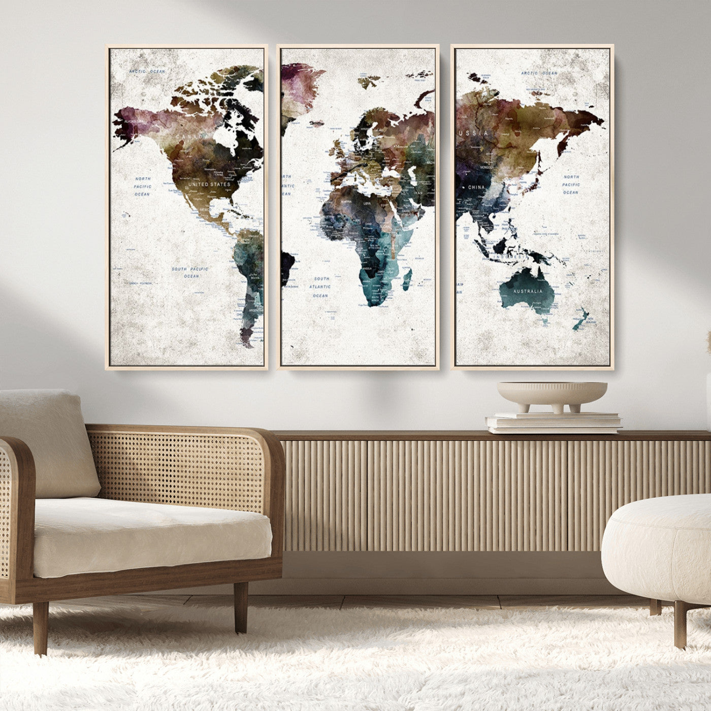 MGV-FC-48X32-3P - Push Pin World Map Canvas Print – Framed Wall Art for Couples to Track Their Travels – Anniversary