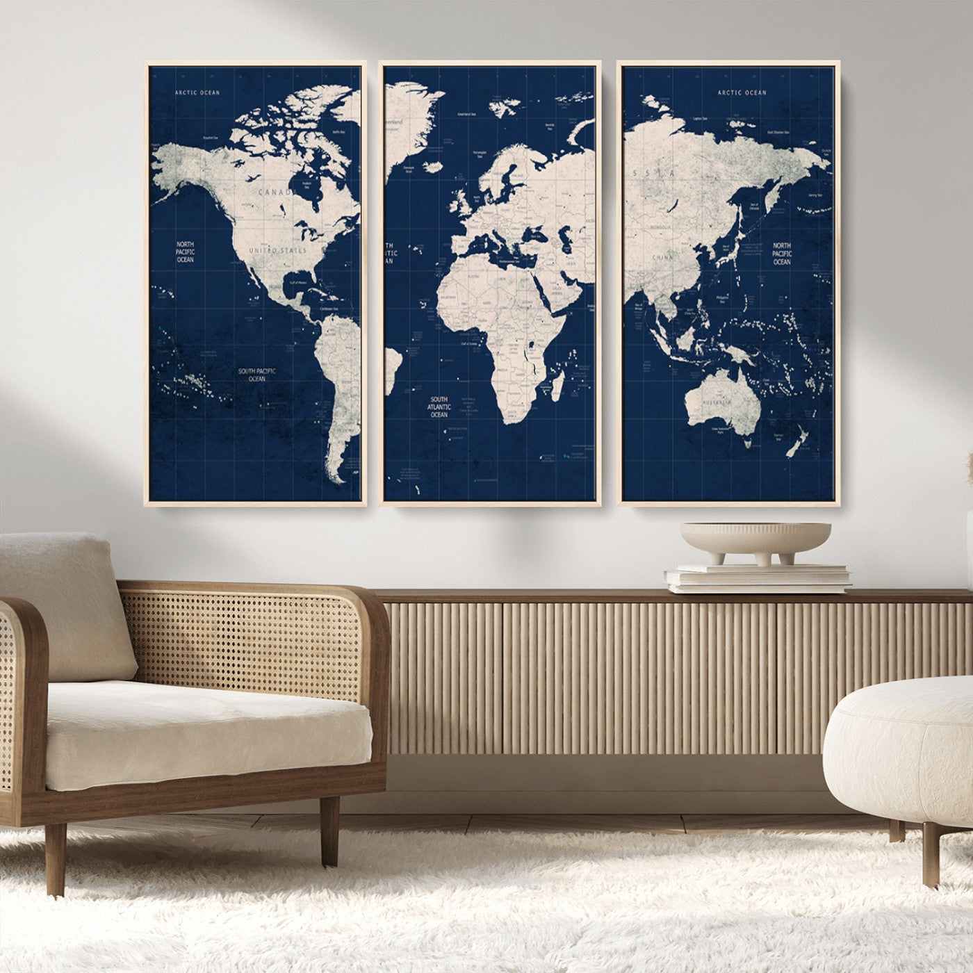 17866-MGV-FC-48X32-3P_Natural-Push Pin World Map Canvas Print – Framed Wall Art for Couples to Track Their Travels – Anniversary