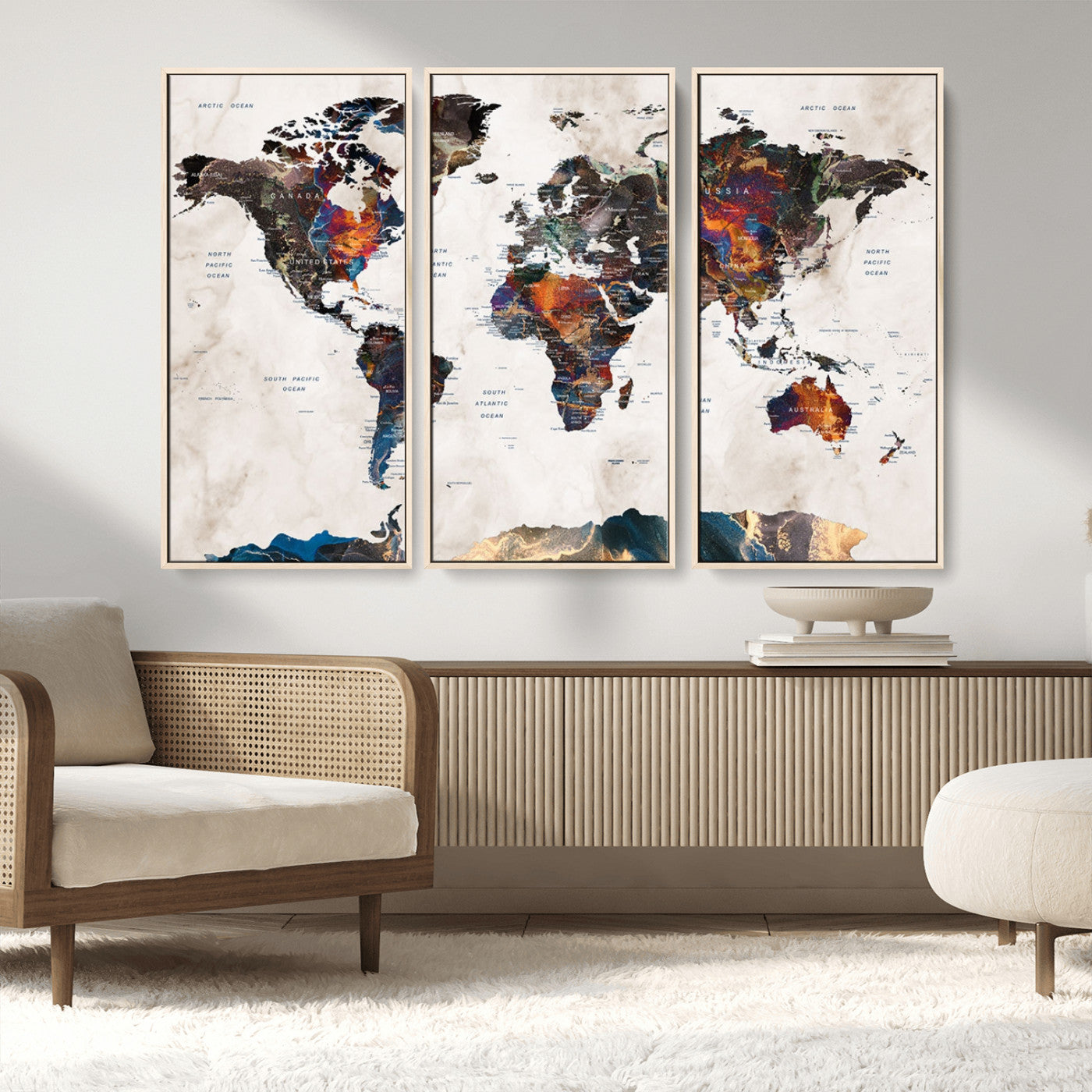 MGV-FC-48X32-3P - Push Pin World Map Canvas Print – Framed Wall Art for Couples to Track Their Travels – Anniversary