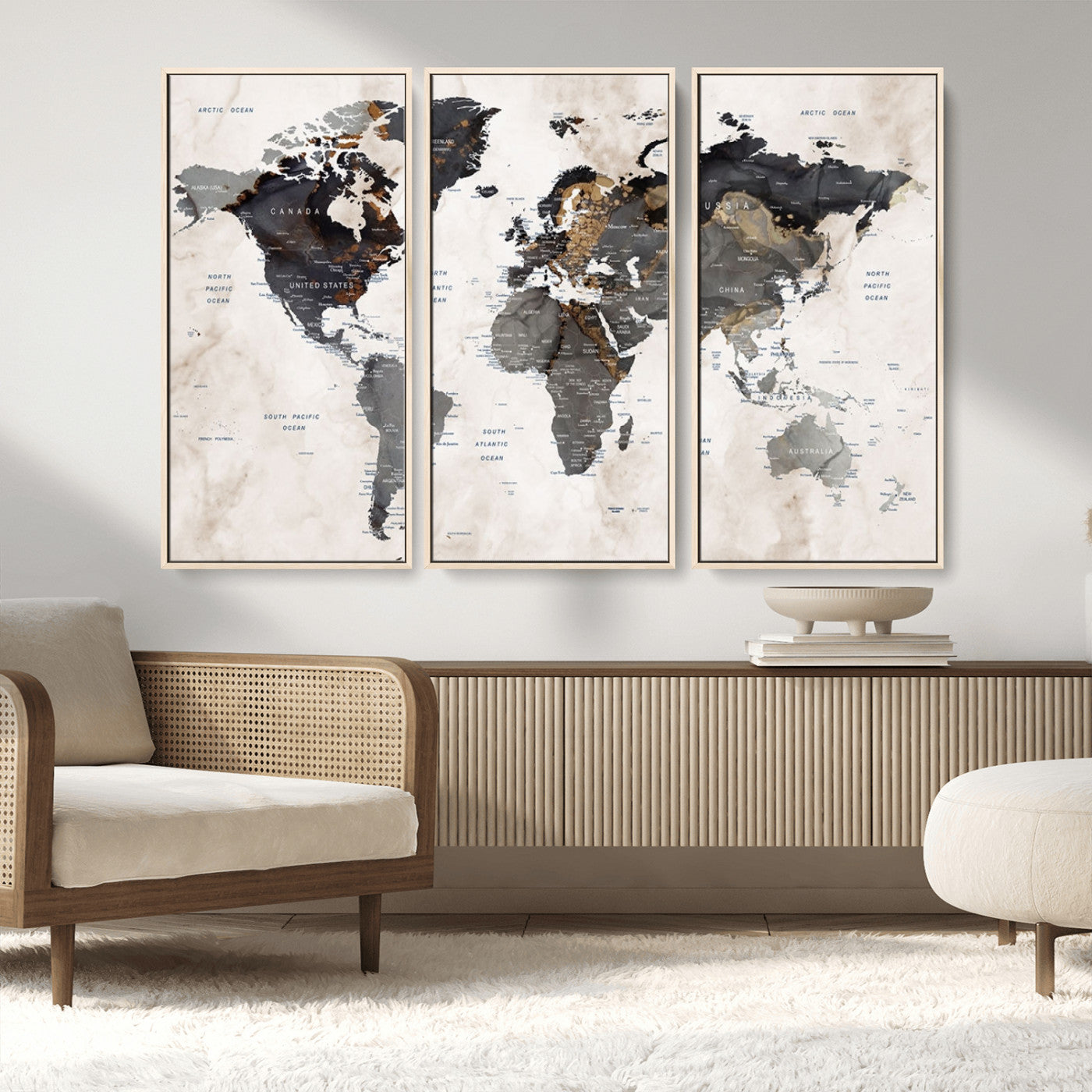 MGV-FC-48X32-3P - Push Pin World Map Canvas Print – Framed Wall Art for Couples to Track Their Travels – Anniversary