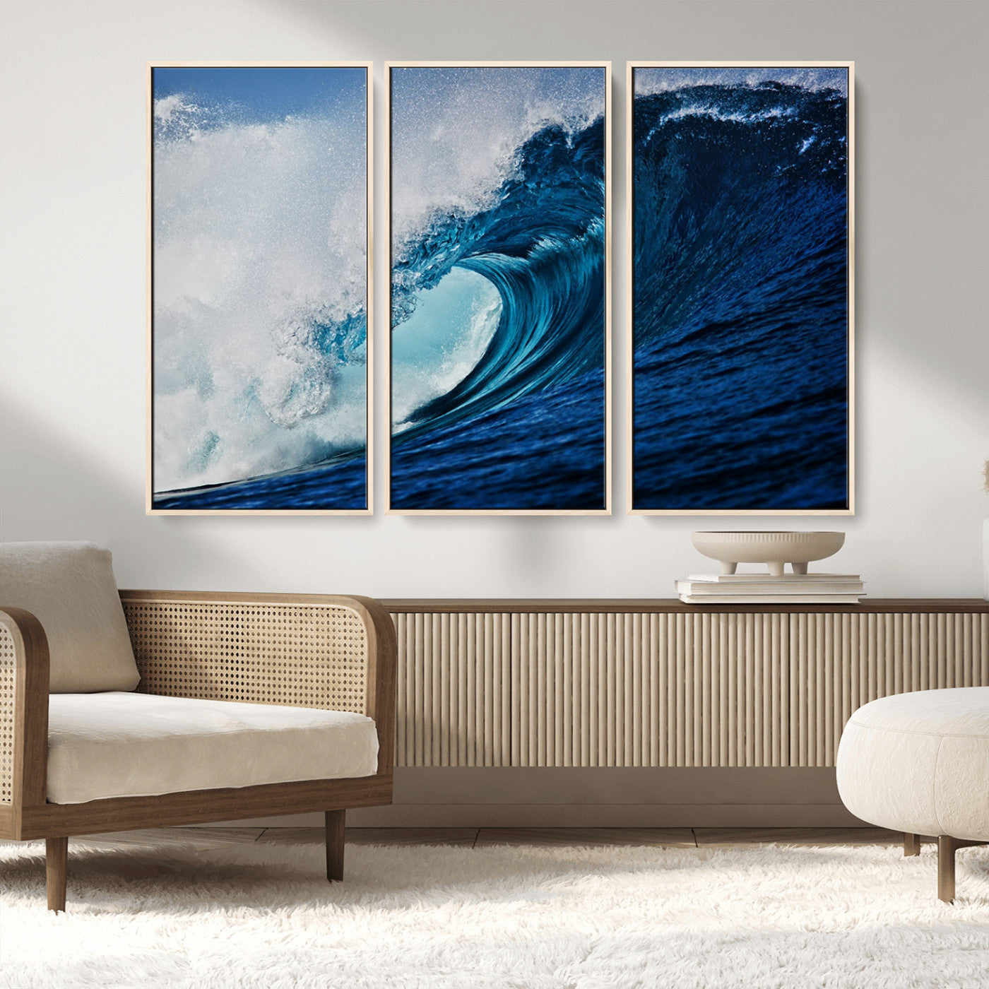 MGV-FC-48X32-3P - Ocean Wave at Sunset Canvas Art, Large Wall Print of Vibrant Water Waves, Coastal Art for Living Room and Dining Room Decor