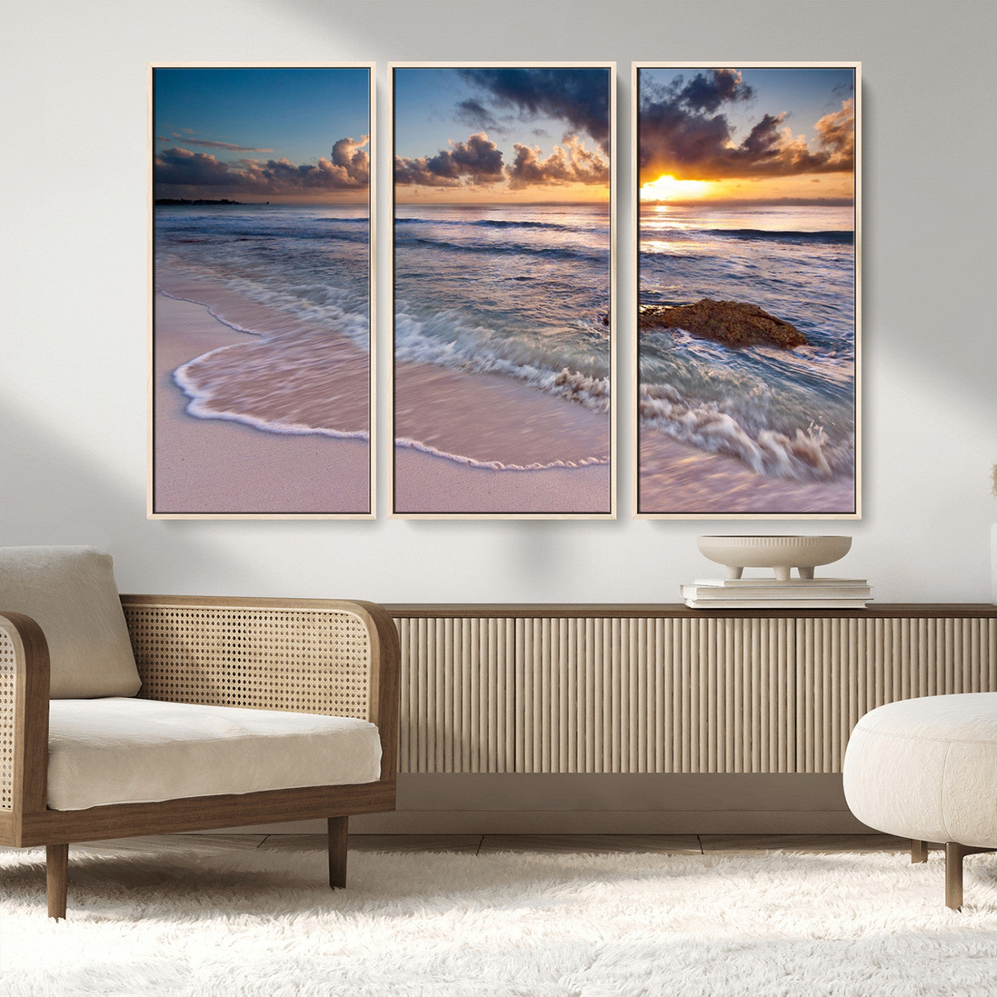 MGV-FC-48X32-3P - Sea Ocean Sunset Beach Wall Art Canvas Print