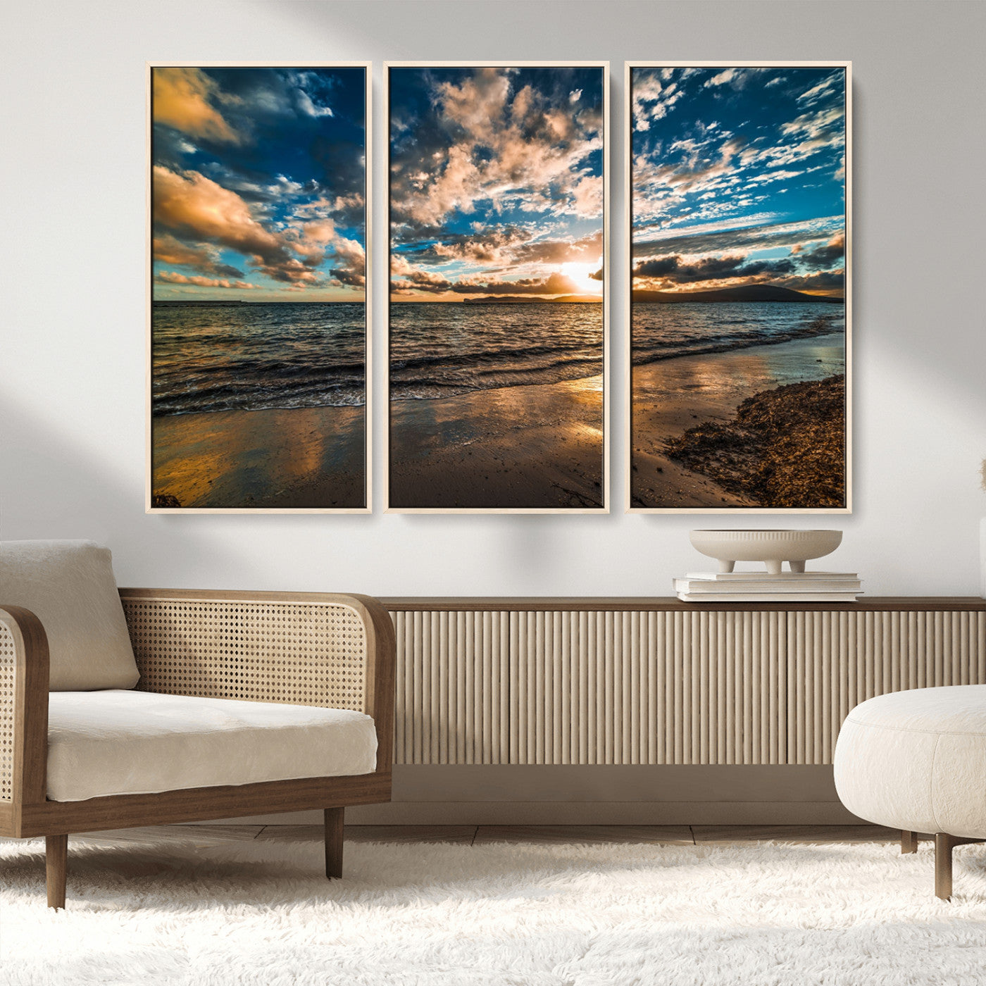 MGV-FC-48X32-3P - Beach Wall Art - Stunning Ocean Sunset Canvas Print with Coastal Design for Elegant and Relaxing
