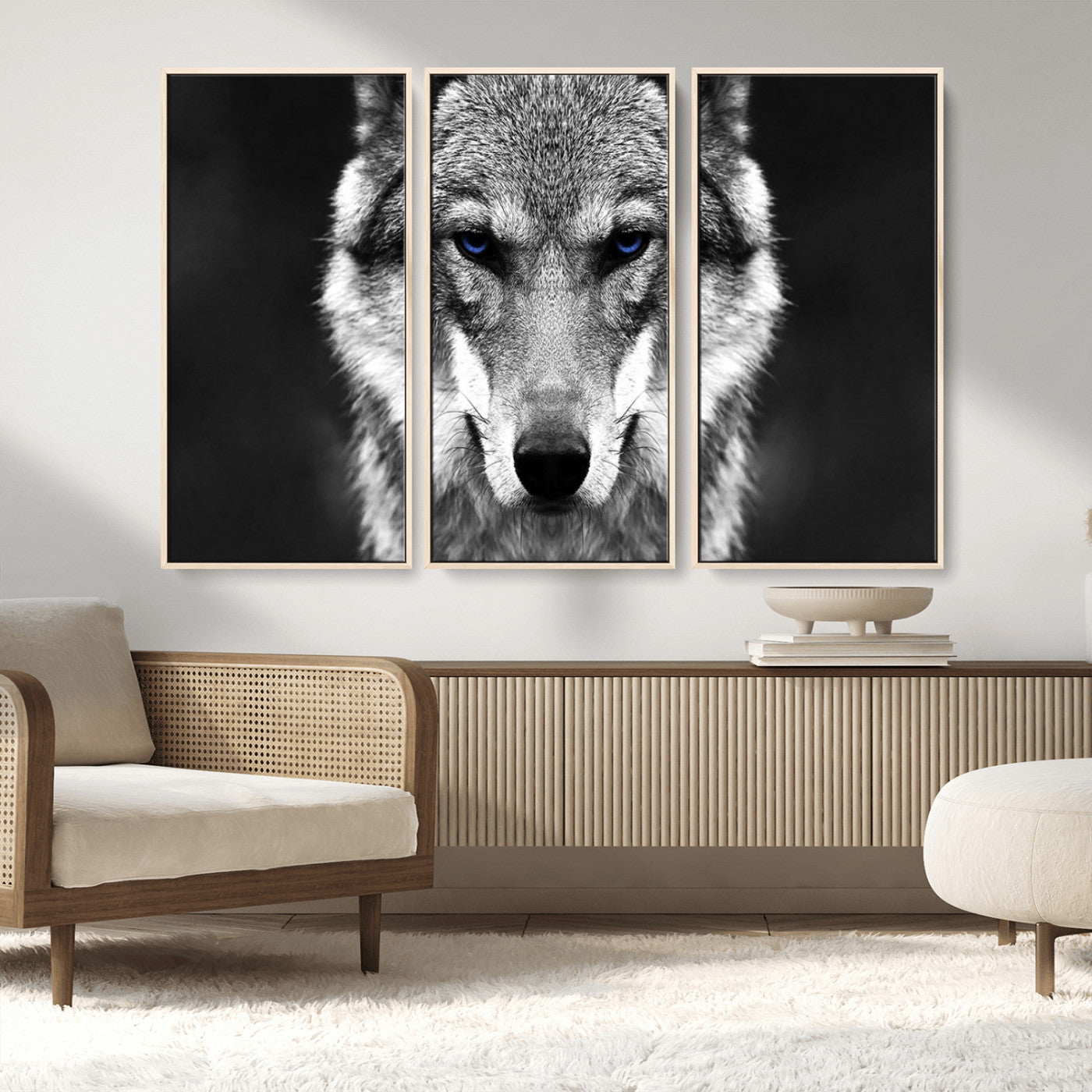 MGV-FC-48X32-3P - Black and White Wild Wolf Wall Art Canvas Print