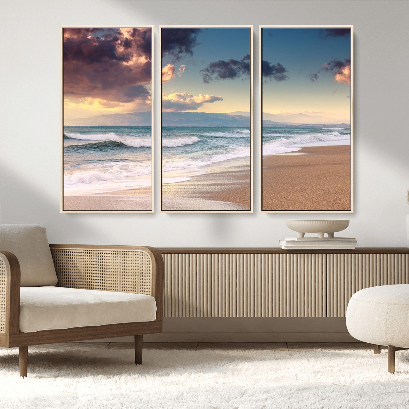 MGV-FC-48X32-3P - Cloudy Weather Beach Sunset Canvas Print | Sunrise Wall Art Canvas Print