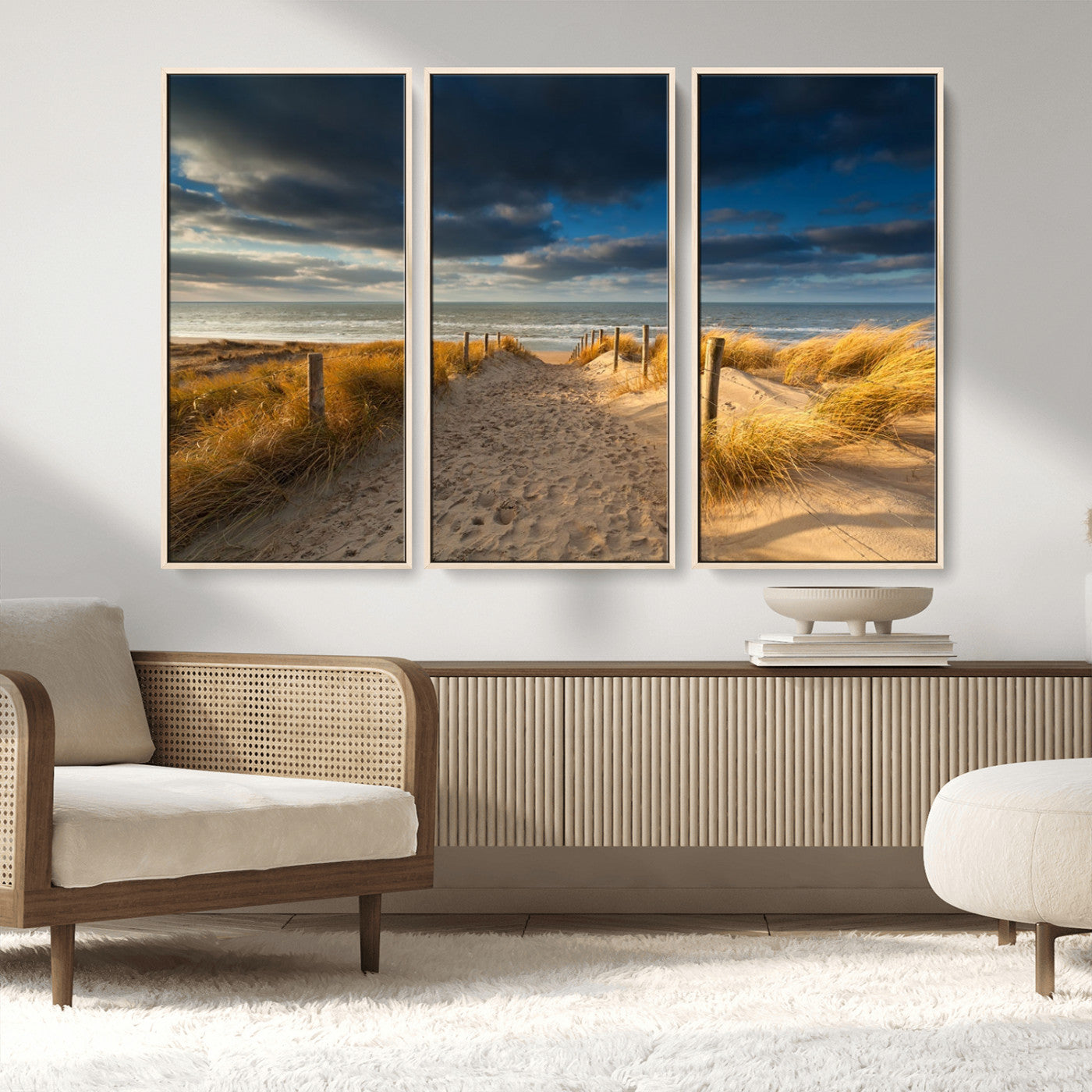 MGV-FC-48X32-3P - Ocean Beach Dark Clouds Wall Art Canvas Print