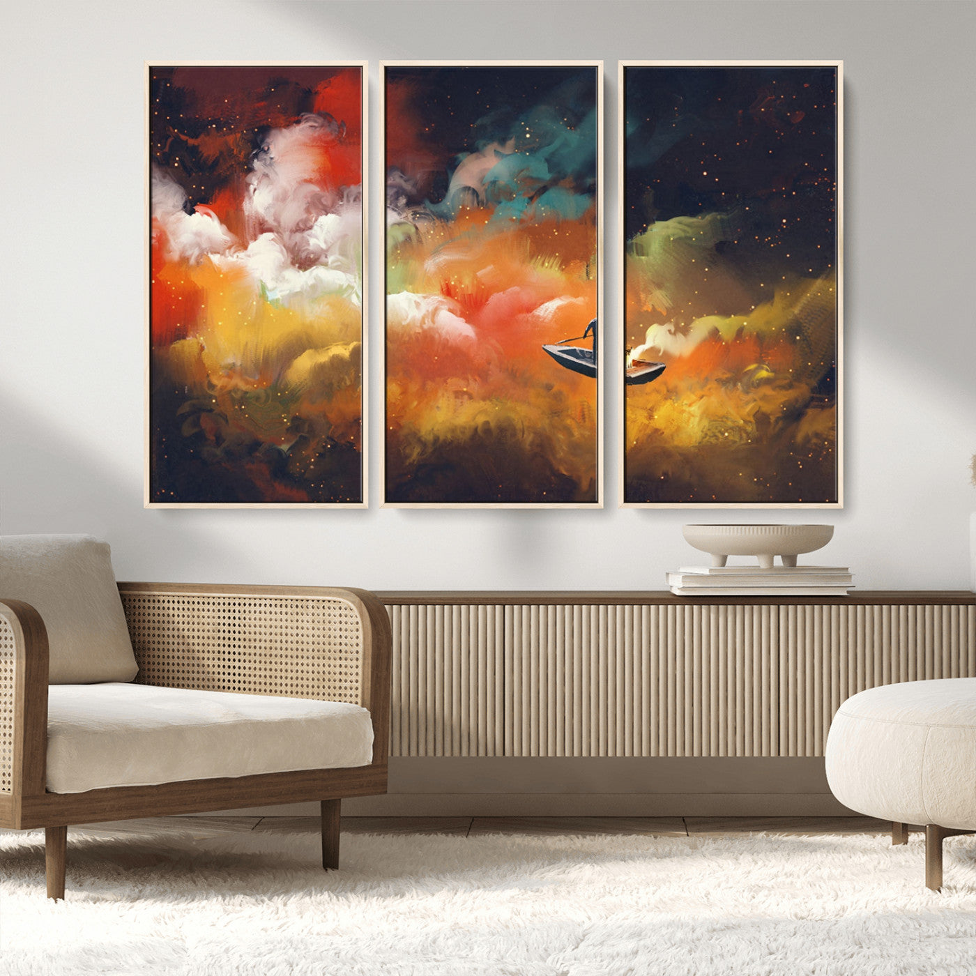 MGV-FC-48X32-3P - Surreal Space Adventure Canvas Wall Art – Dreamlike Abstract Galaxy Print – Framed and Ready to Hang for Living Room or Bedroom Decor
