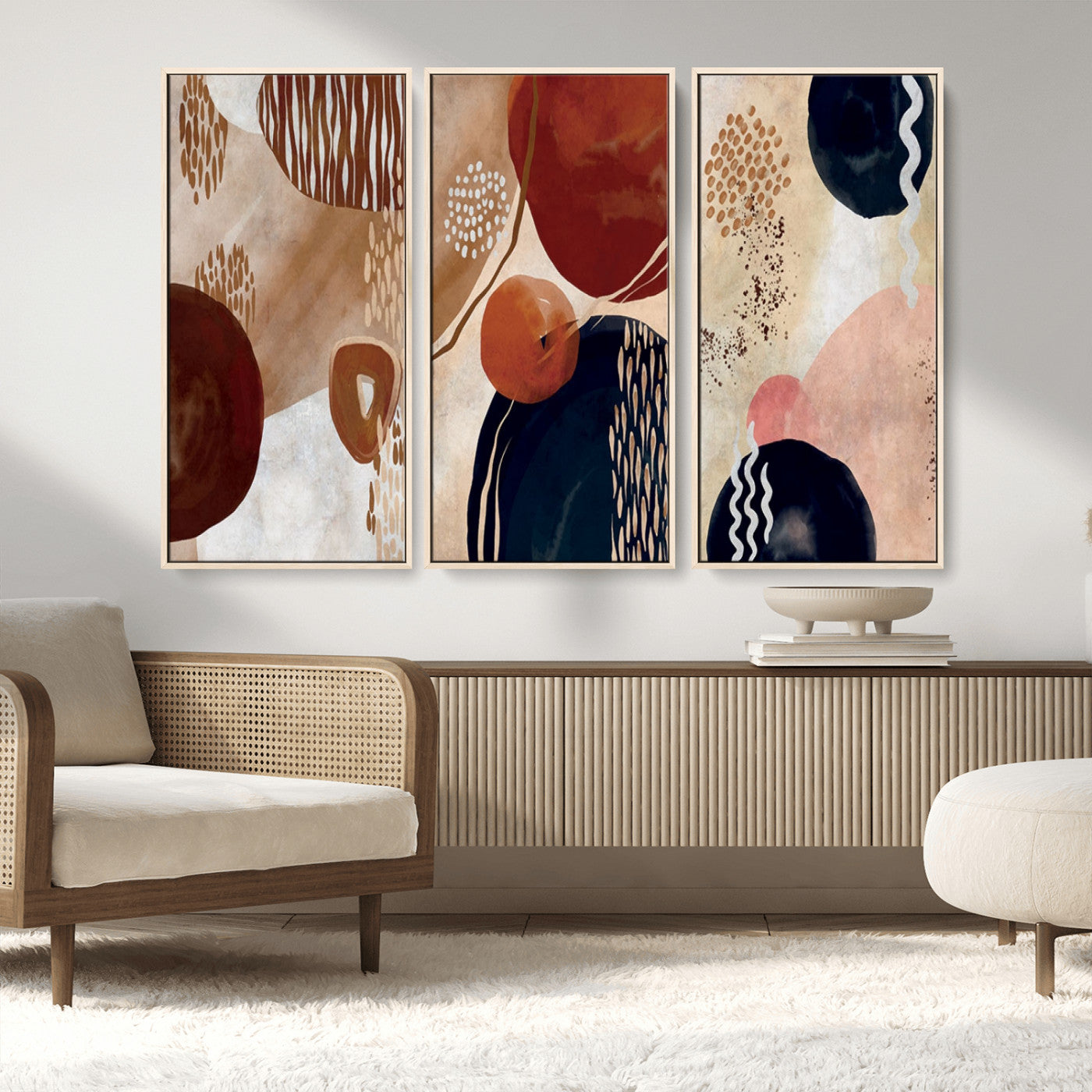 MGV-FC-48X32-3P - Boho Wall Art Canvas Print Set Mid-Century Prints Bohemian Wall Artwork Prints Boho Neutral