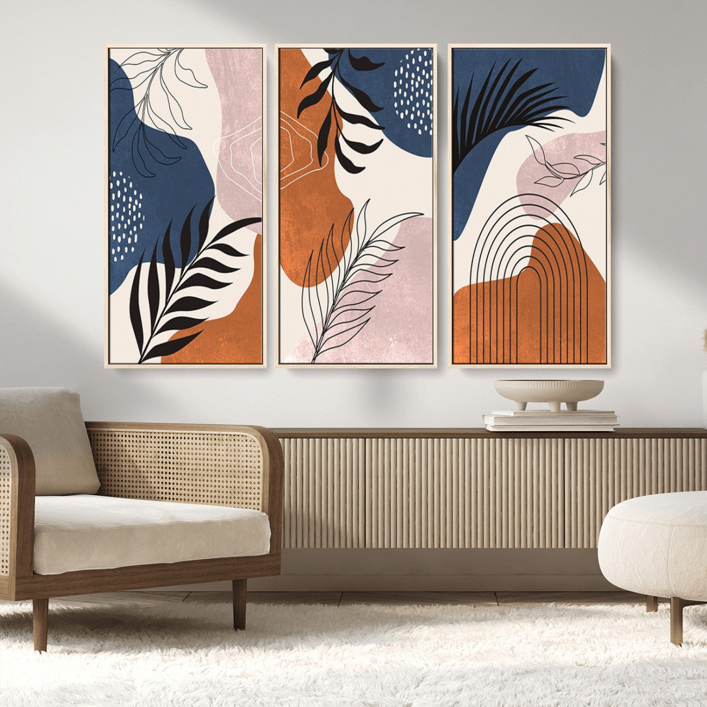 MGV-FC-48X32-3P - Boho Wall Art Canvas Print Set Mid-Century Prints Bohemian Wall Artwork Prints Boho Neutral,