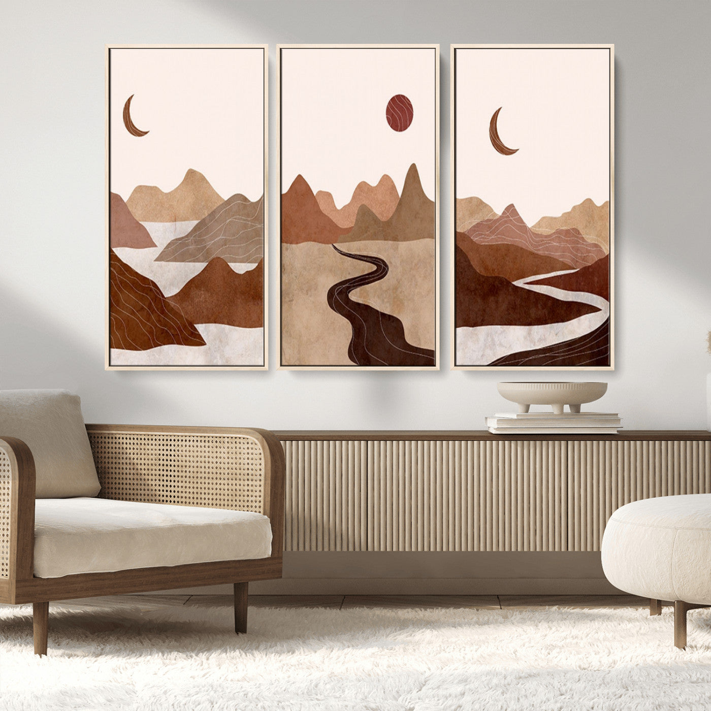 MGV-FC-48X32-3P - Boho Wall Art Canvas Print Set Mid-Century Prints Bohemian Wall Artwork Prints Boho Neutral