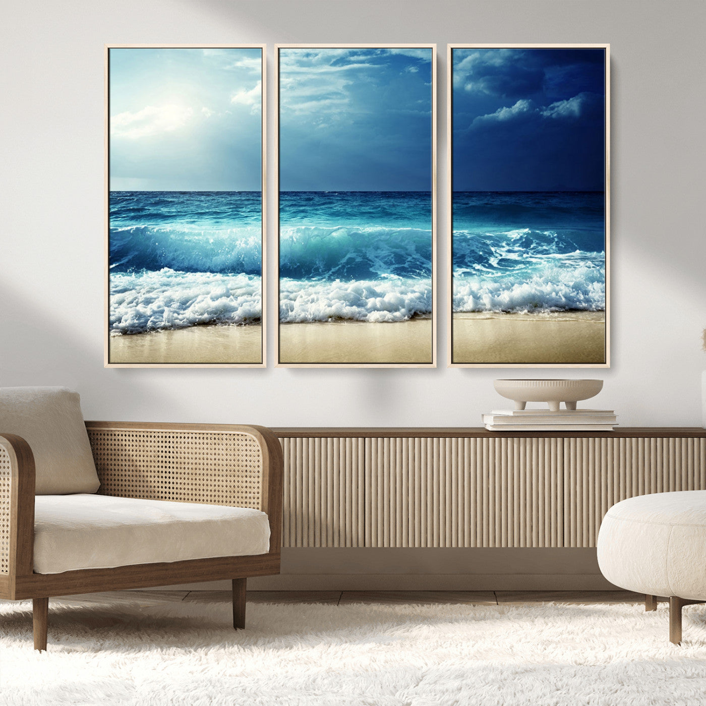 MGV-FC-48X32-3P - Majestic Ocean Wave Wall Art Canvas | 3 Panel Large Seascape Print for Living Room, Bedroom, Office Decor, Ready to Hang